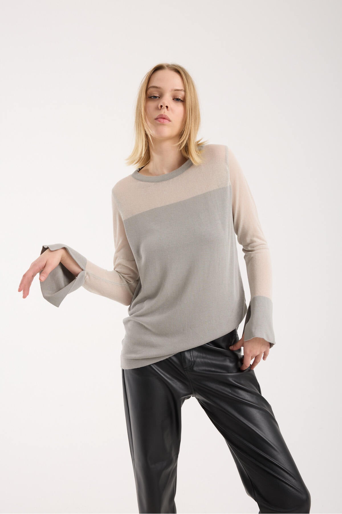 Kadın triko kazak ince transparan detaylı yumuşak doku 3521