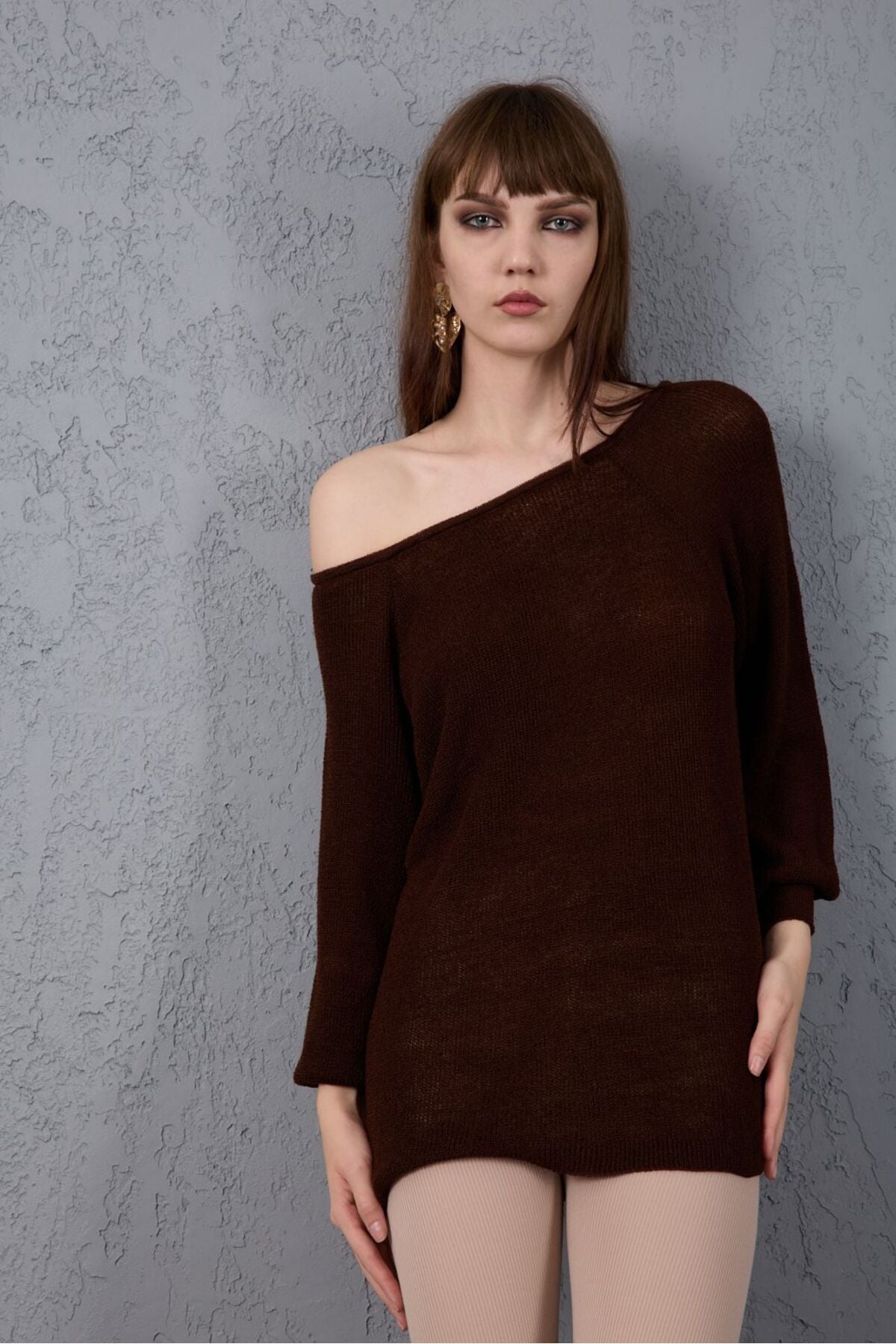 Kadın Giyim Bluz Triko Kazak Düşük Omuz Merserize Rahat Kalıp Örme Triko 3322