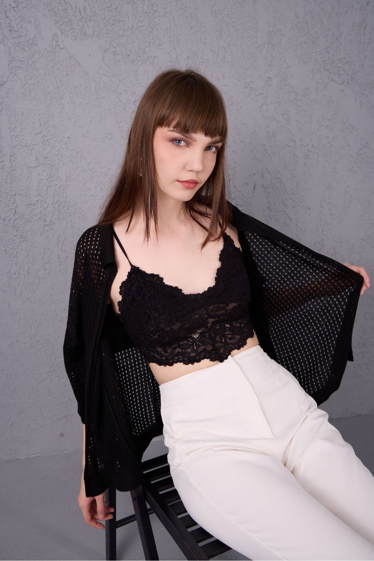 Kadın hırka triko merserize kısa kollu file polo yaka trend 3512