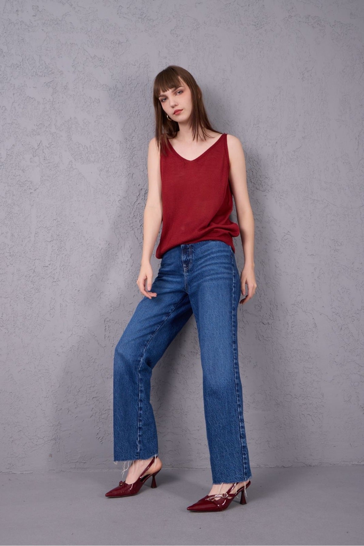 Kadın Atlet Merserize Rahat Kalıp Ön Ve Arka V Yaka Askılı Atlet 3360