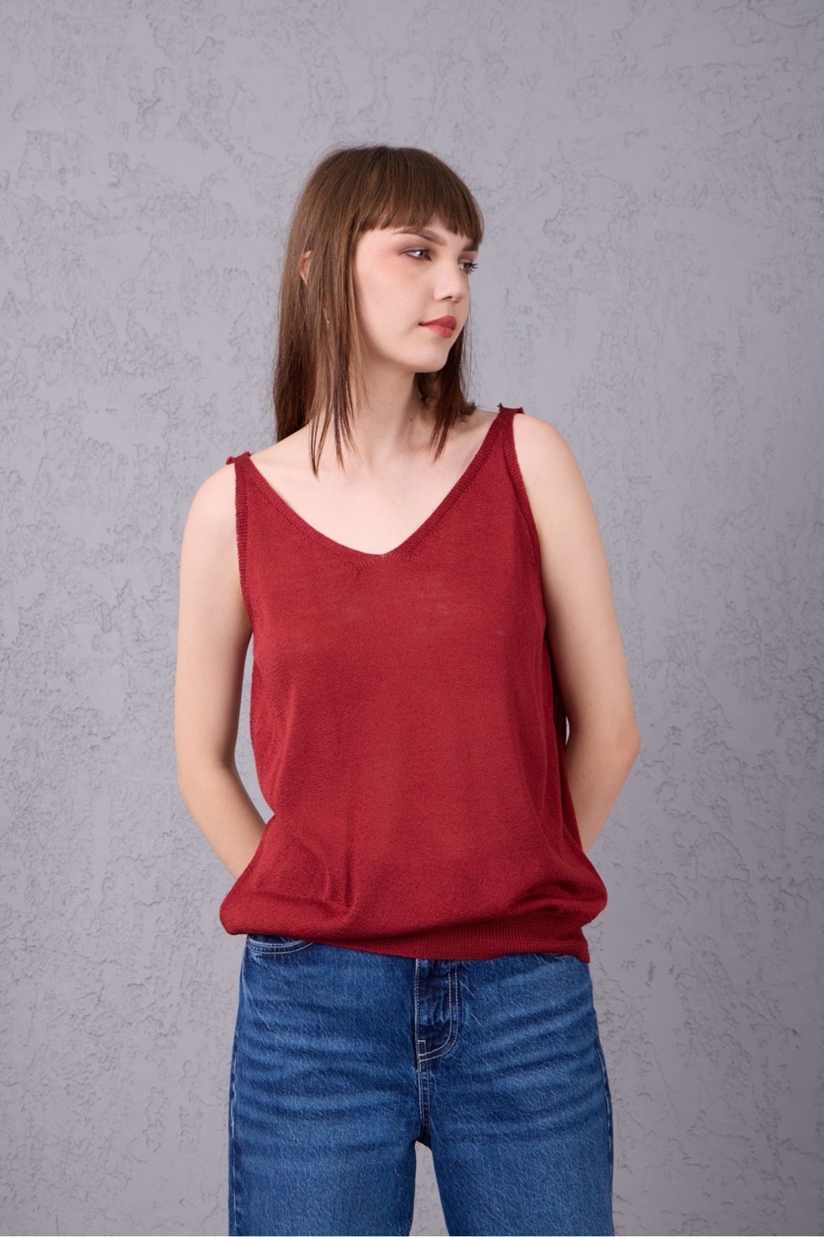 Kadın Atlet Merserize Rahat Kalıp Ön Ve Arka V Yaka Askılı Atlet 3360