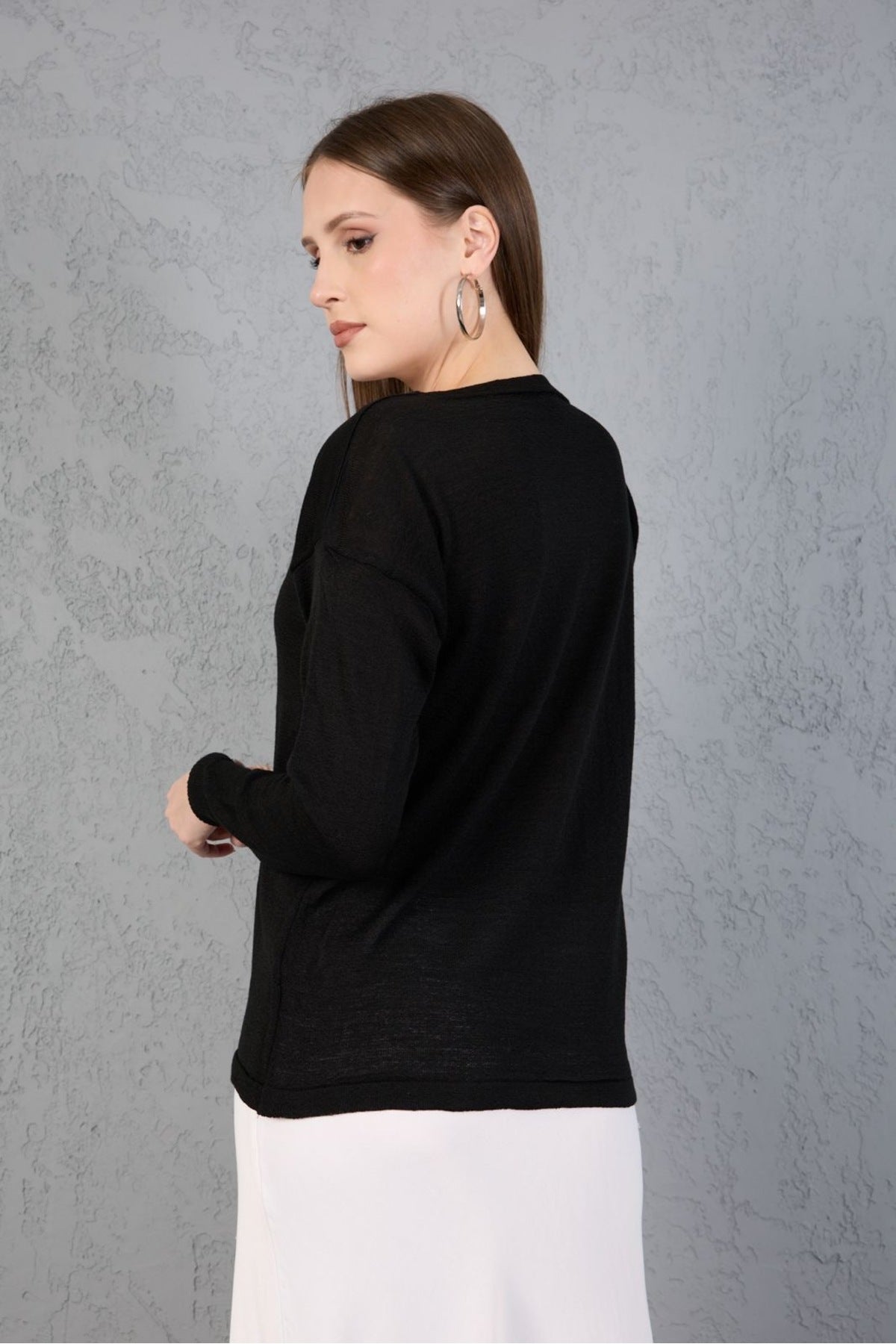 Kadın Triko Kazak V yaka Basic Yumuşak Doku Merserize Trend Ofis Şıklığı 3534