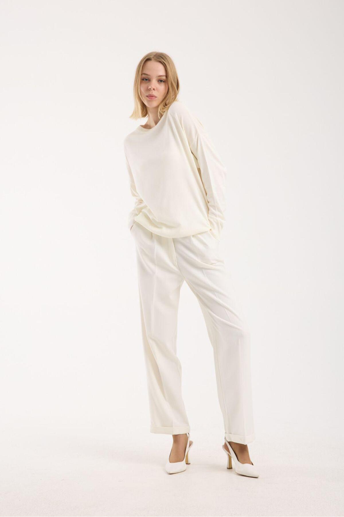 Kadın triko kazak yumuşak doku bisiklet yaka basic 3519