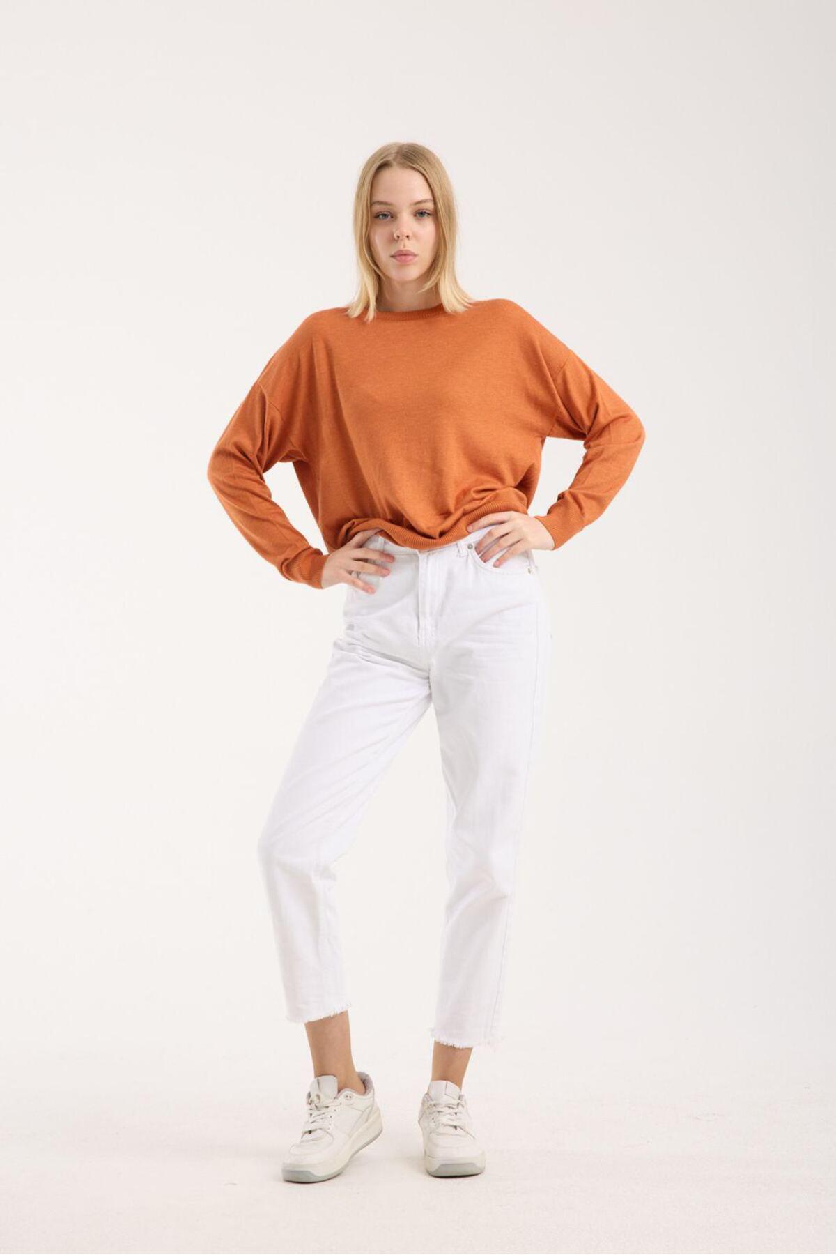 Kadın triko kazak yumuşak doku bisiklet yaka basic 3519