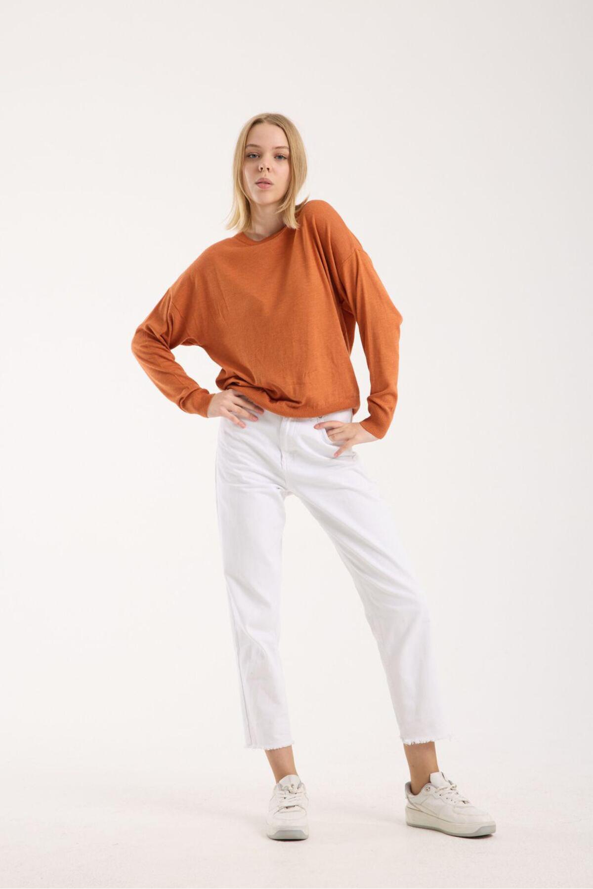 Kadın triko kazak yumuşak doku bisiklet yaka basic 3519