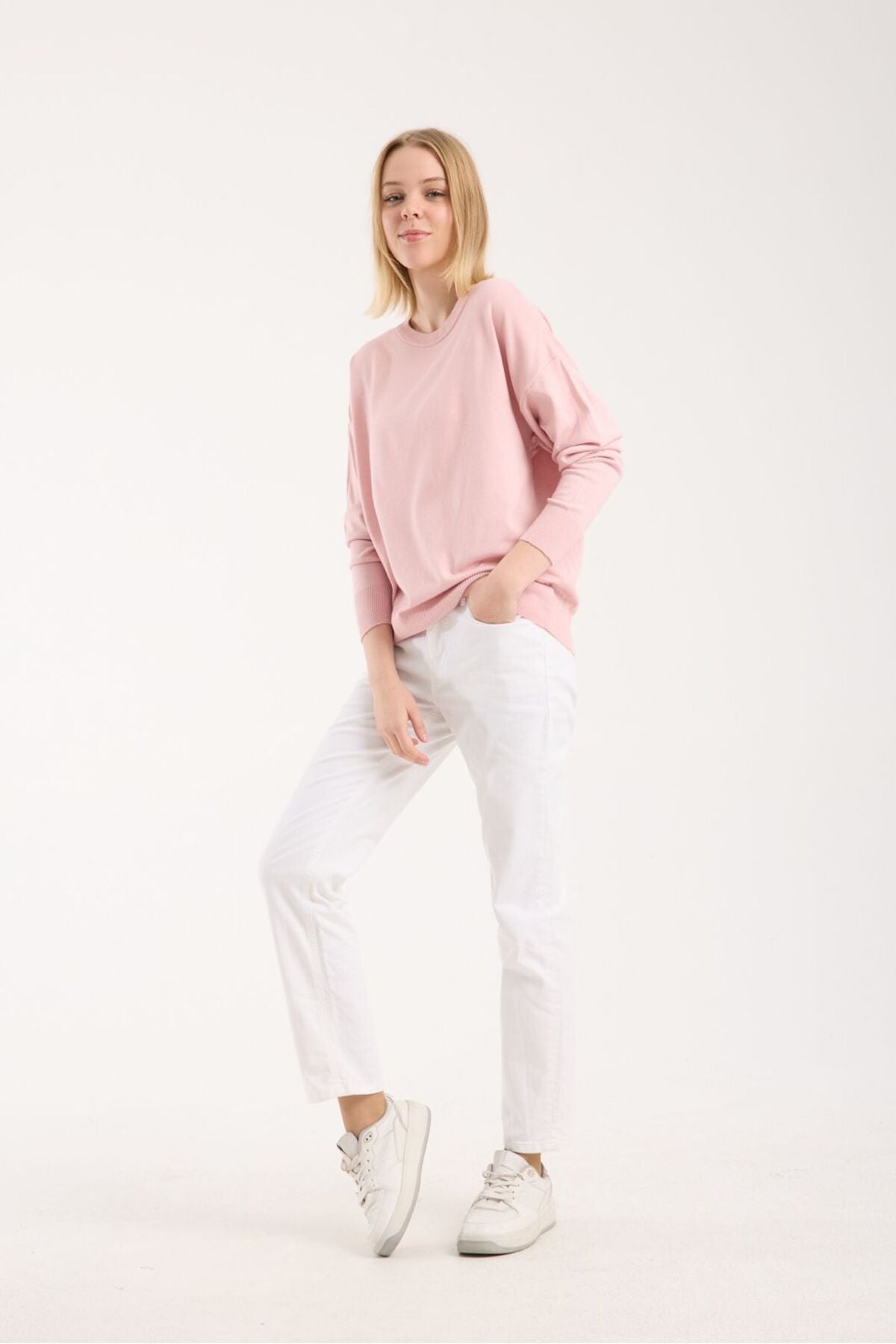 Kadın triko kazak yumuşak doku bisiklet yaka basic 3519