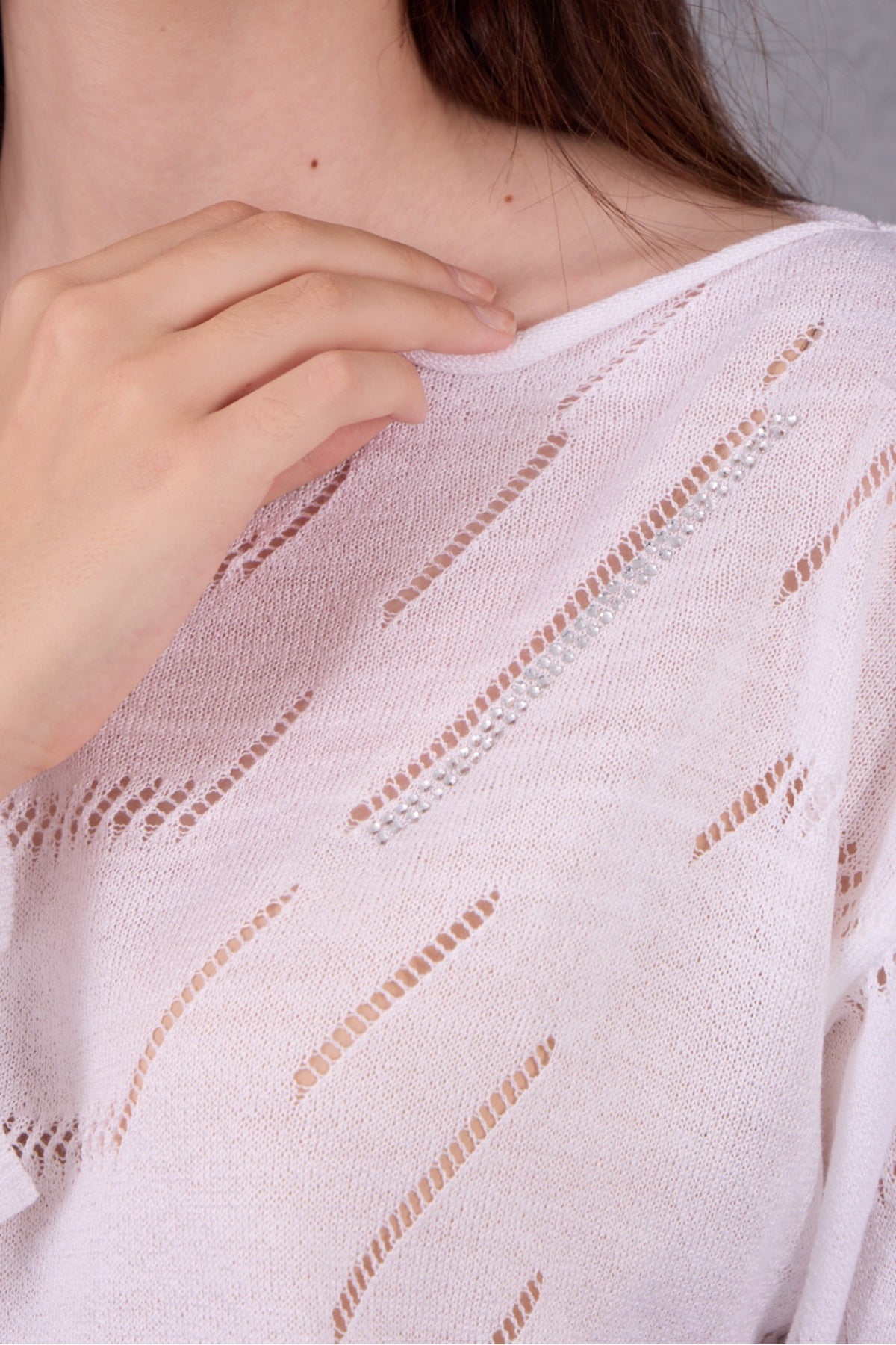 Kadın Triko Kazak Giyim Taşlı Kayık Yaka Tasarım Şık Yeni Yıl 3535