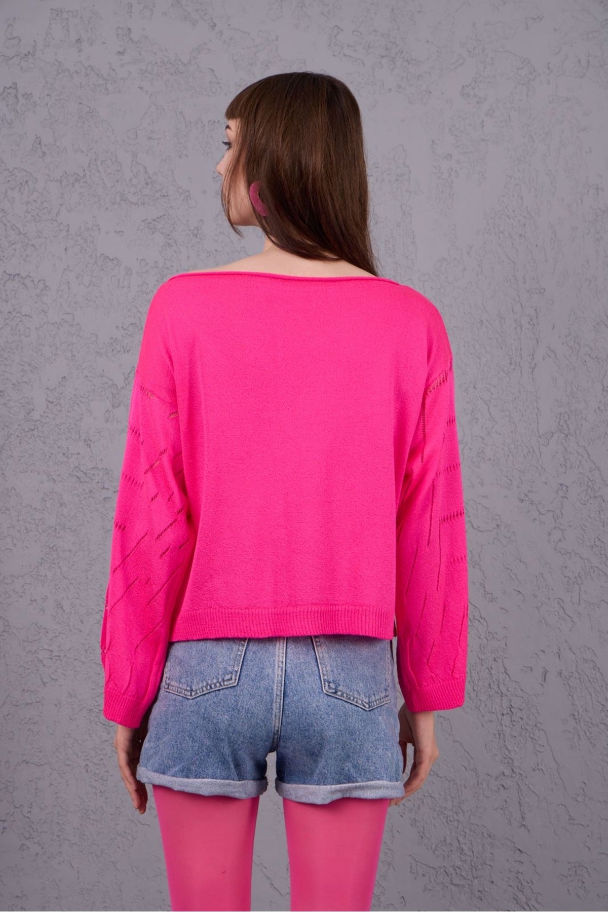 Kadın Triko Kazak Giyim Taşlı Kayık Yaka Tasarım Şık Yeni Yıl 3535