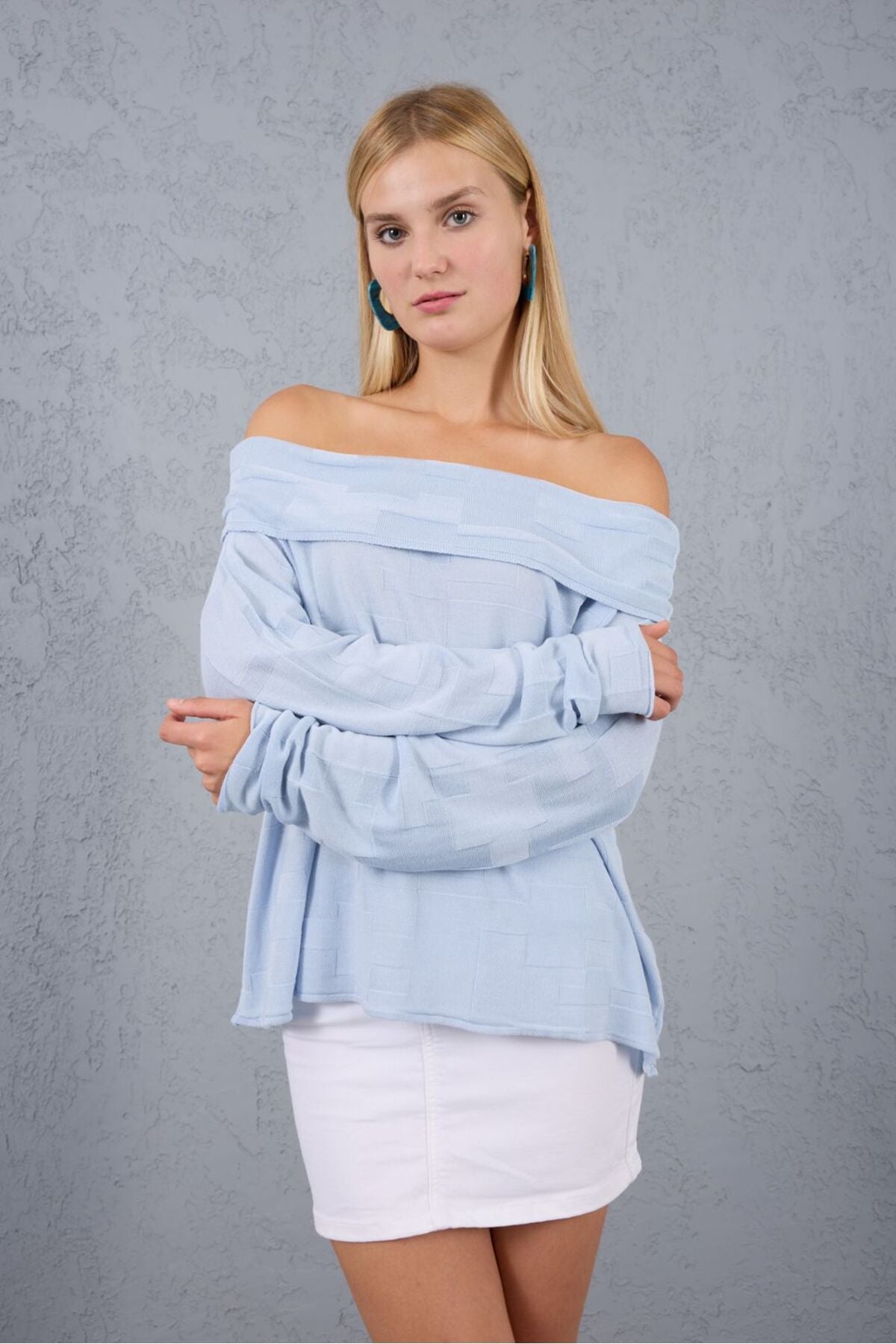 Kadın Triko Kazak ince Merserize Omuzu Açık Trend Sokak Stili 3517