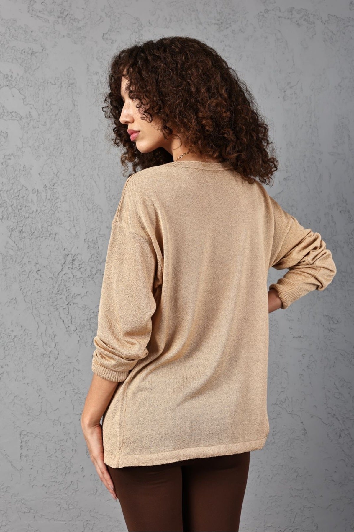 Kadın Triko Kazak V yaka Basic Yumuşak Doku Merserize Trend Ofis Şıklığı 3534