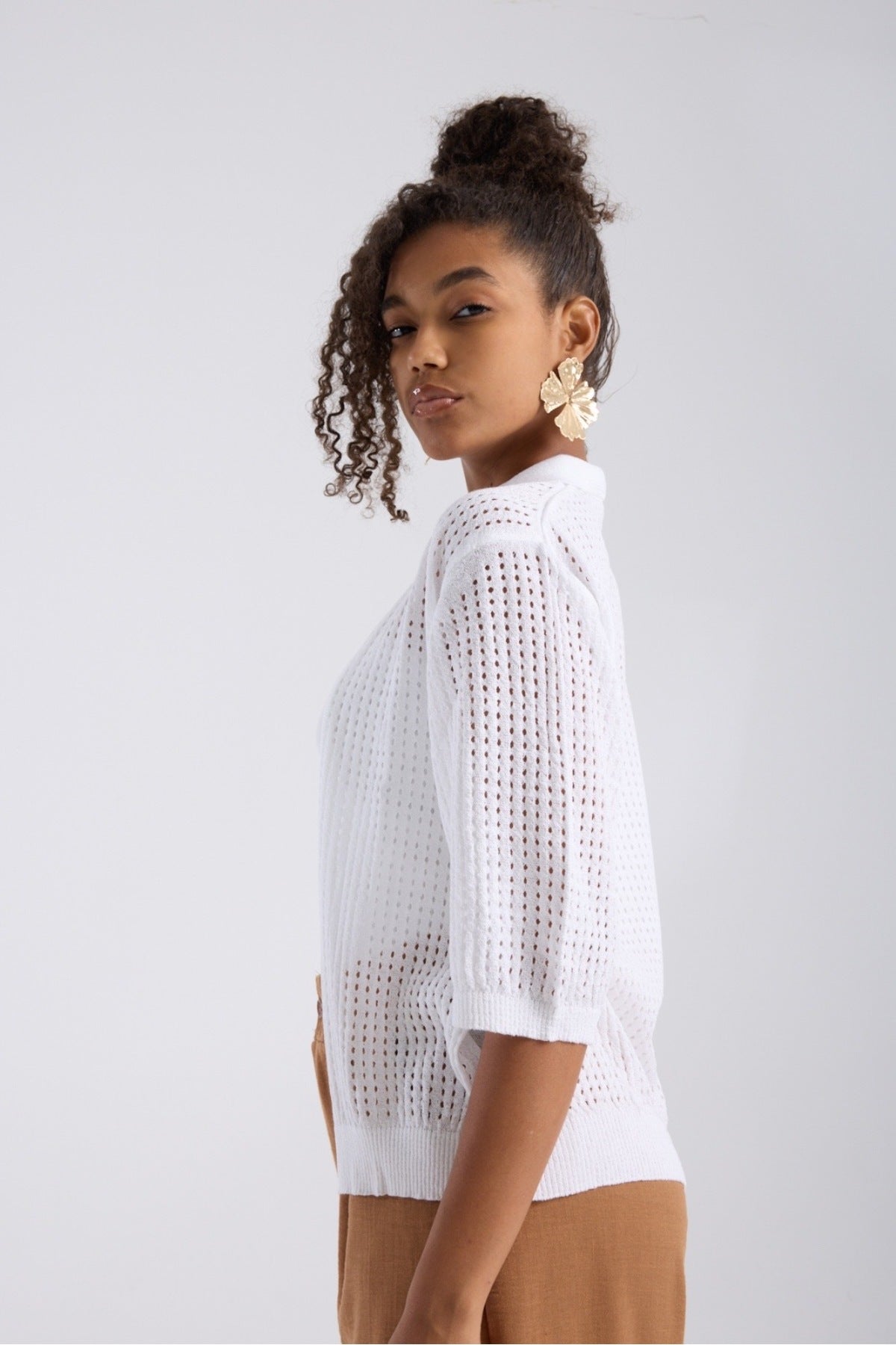 kadın hırka yazlık ince delikli önü açık kapri kol rahat kalıp 3512