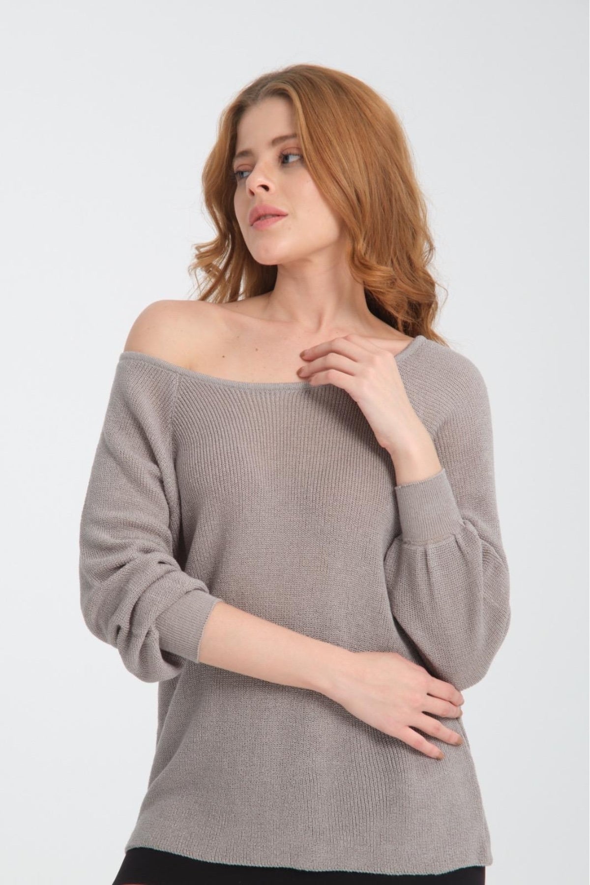 Kadın Giyim Bluz Triko Kazak Düşük Omuz Merserize Rahat Kalıp Örme Triko 3322