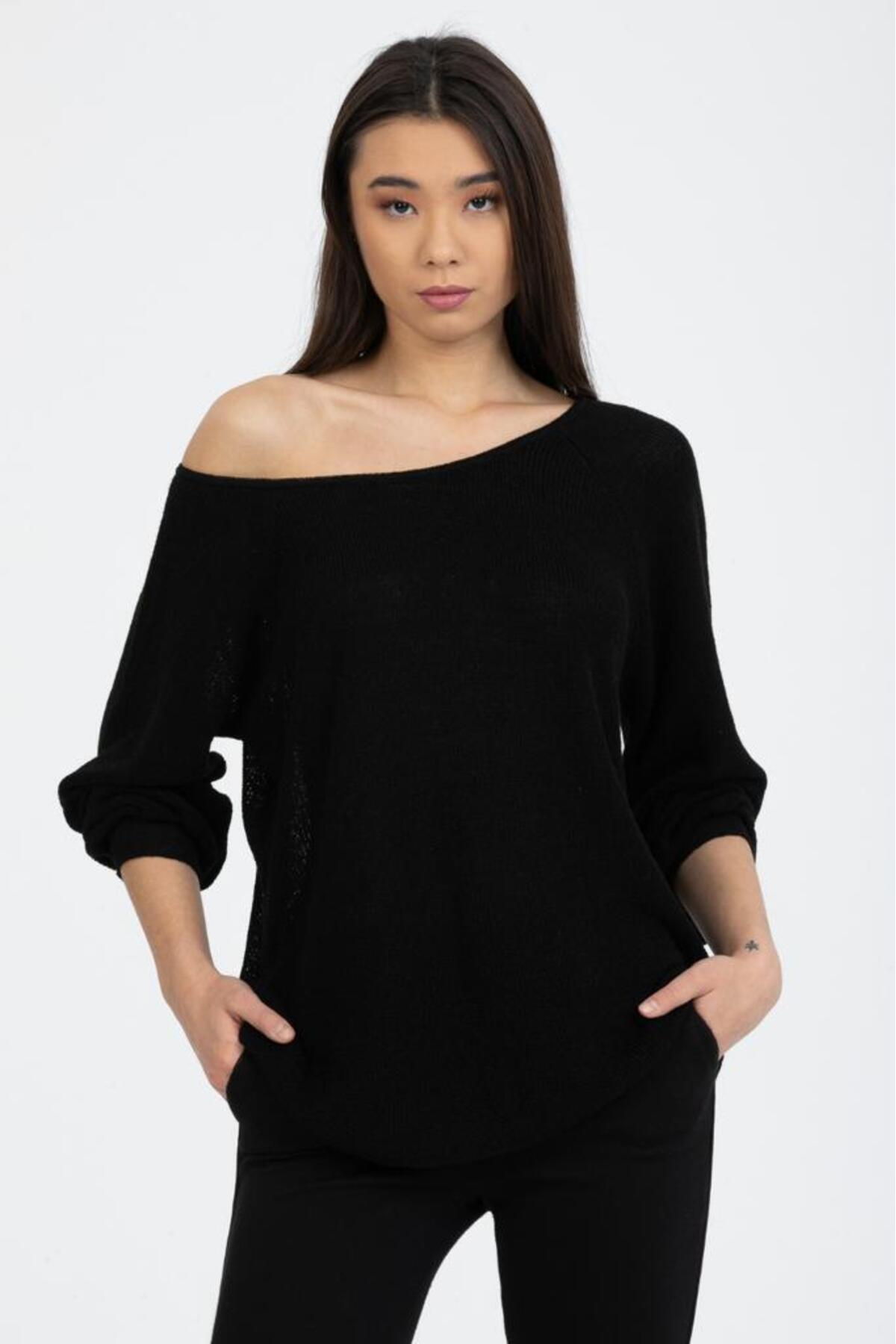 Kadın Giyim Bluz Triko Kazak Düşük Omuz Merserize Rahat Kalıp Örme Triko 3322