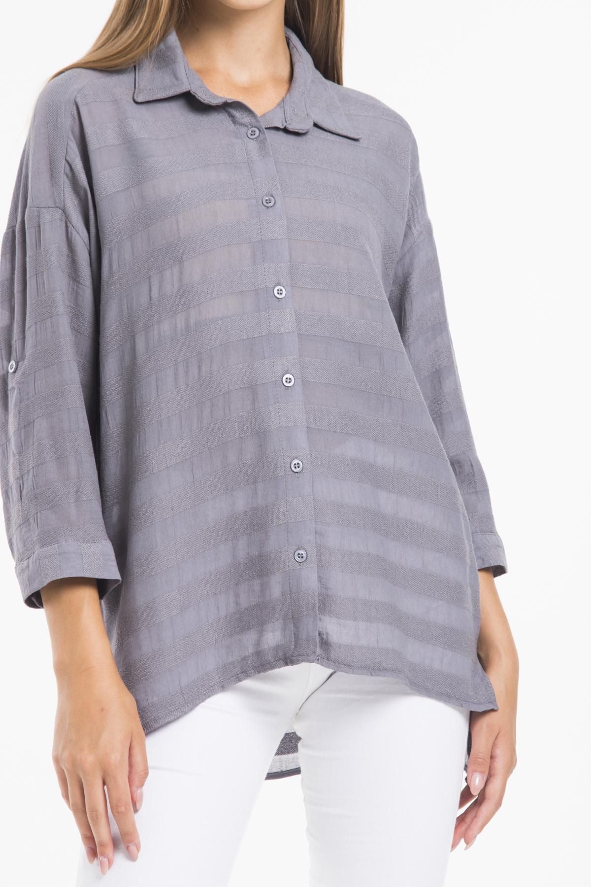 Kadın Giyim Gömlek Keten Görünümlü Bej Rengi Hafif Serin Tutan Yazlık Şıklık Rahat Kalıp 5180