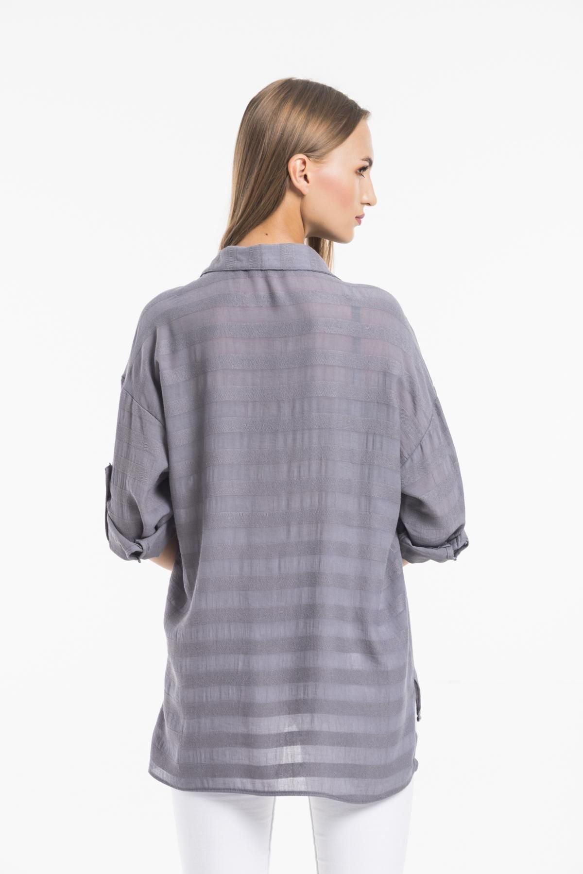 Kadın Giyim Gömlek Keten Görünümlü Bej Rengi Hafif Serin Tutan Yazlık Şıklık Rahat Kalıp 5180