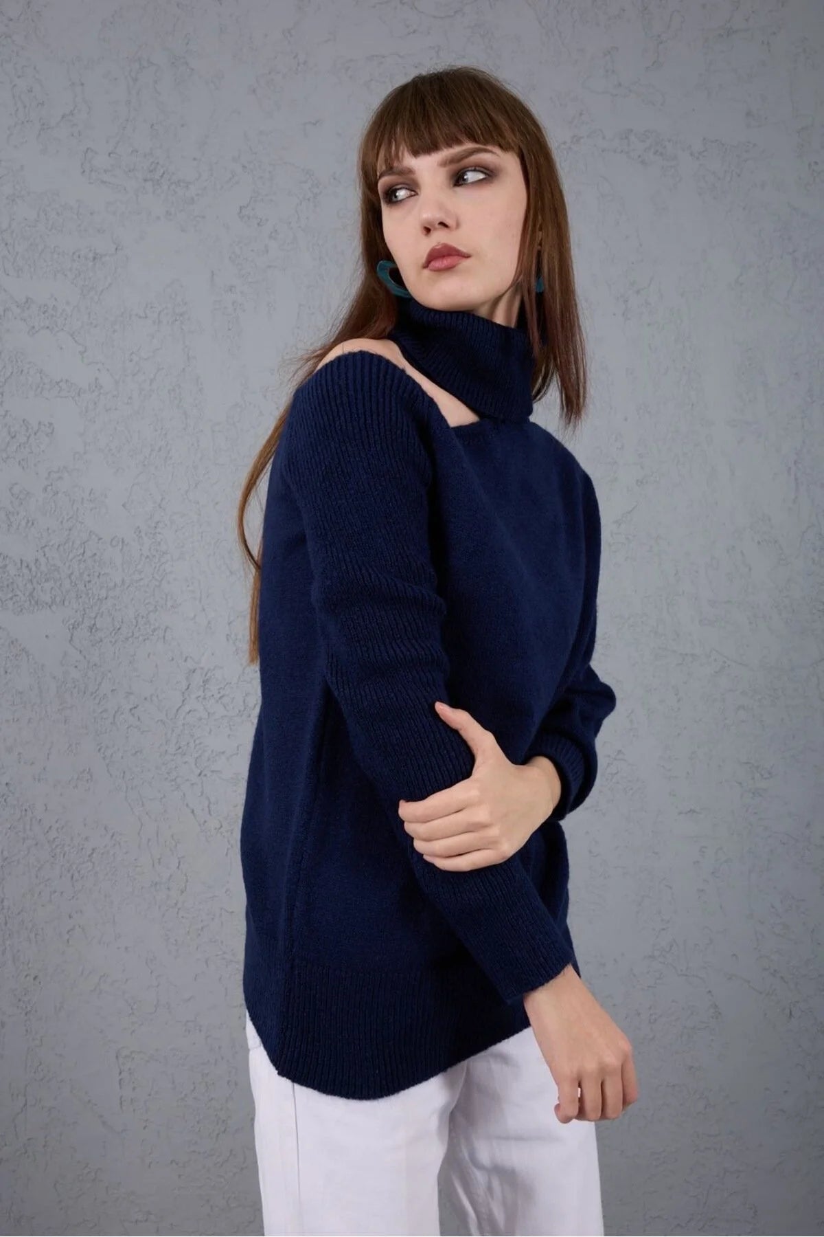 Kadın Triko Kazak Yumoş Omzu Açık Trend Yeni Yıl Kayak Rahat Kesim 6512