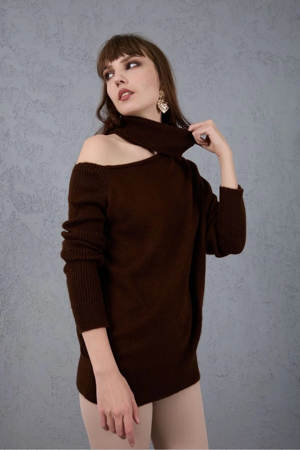 Kadın Triko Kazak Yumoş Omzu Açık Trend Yeni Yıl Kayak Rahat Kesim 6512