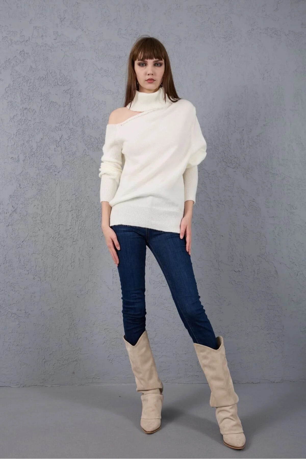 Kadın Triko Kazak Yumoş Omzu Açık Trend Yeni Yıl Kayak Rahat Kesim 6512