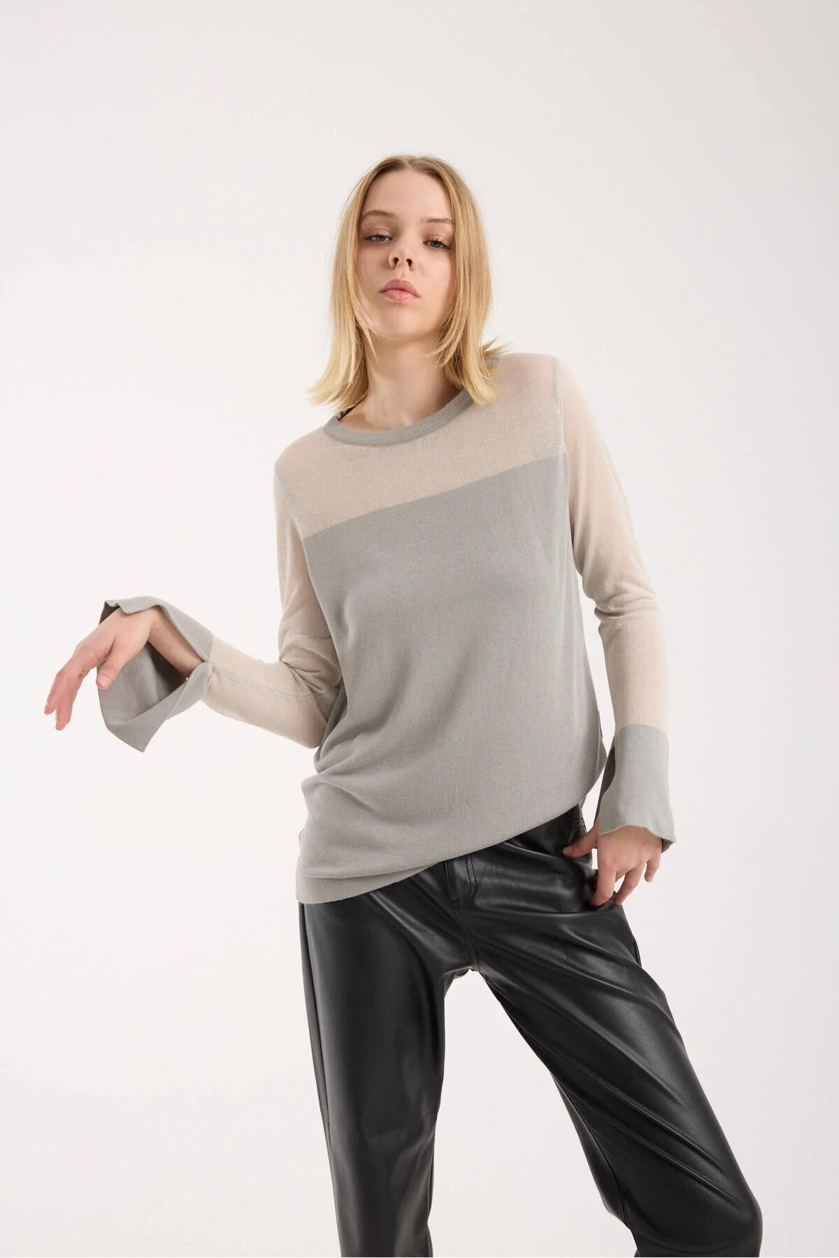 Kadın triko kazak ince transparan detaylı yumuşak doku 3521