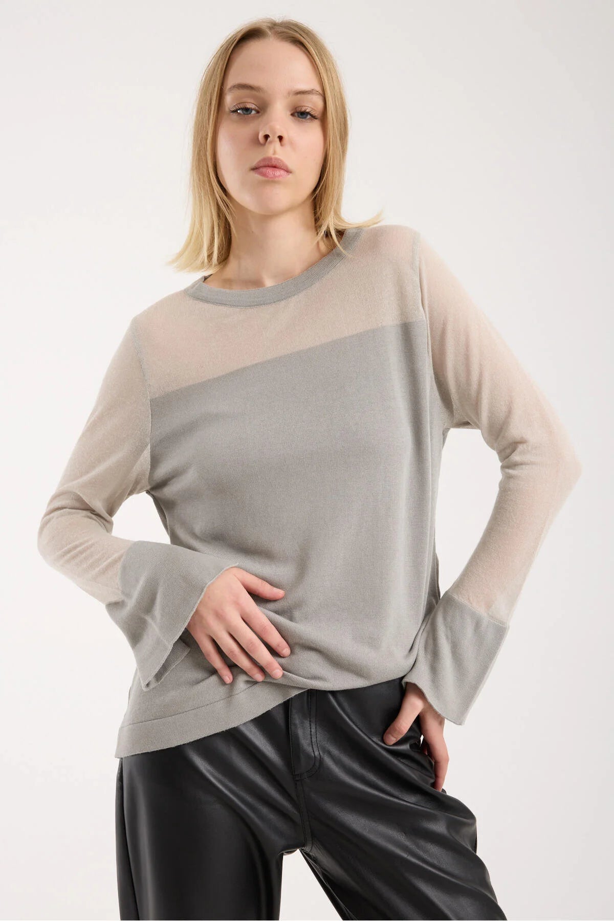 Kadın triko kazak ince transparan detaylı yumuşak doku 3521