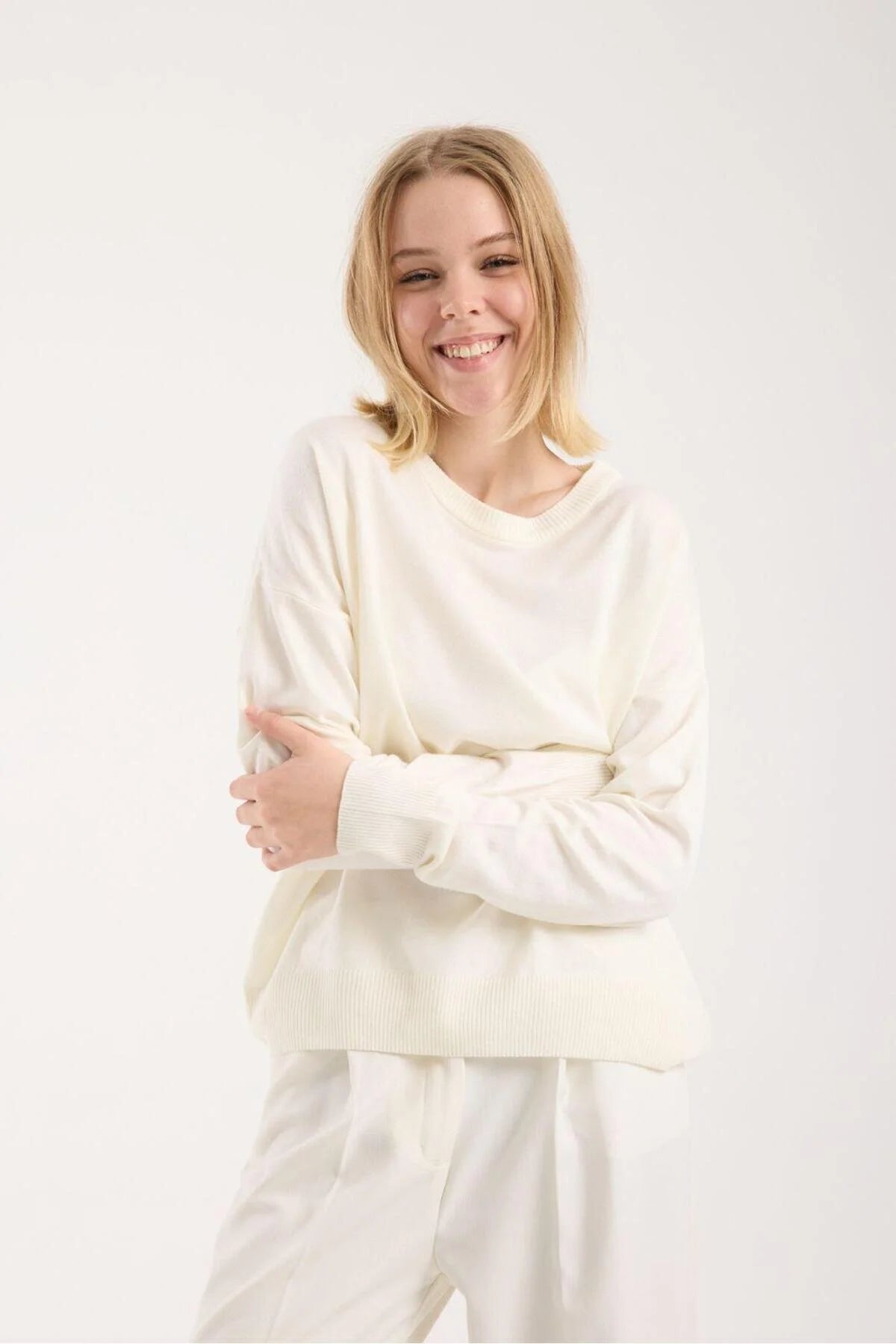 Kadın triko kazak yumuşak doku bisiklet yaka basic 3519