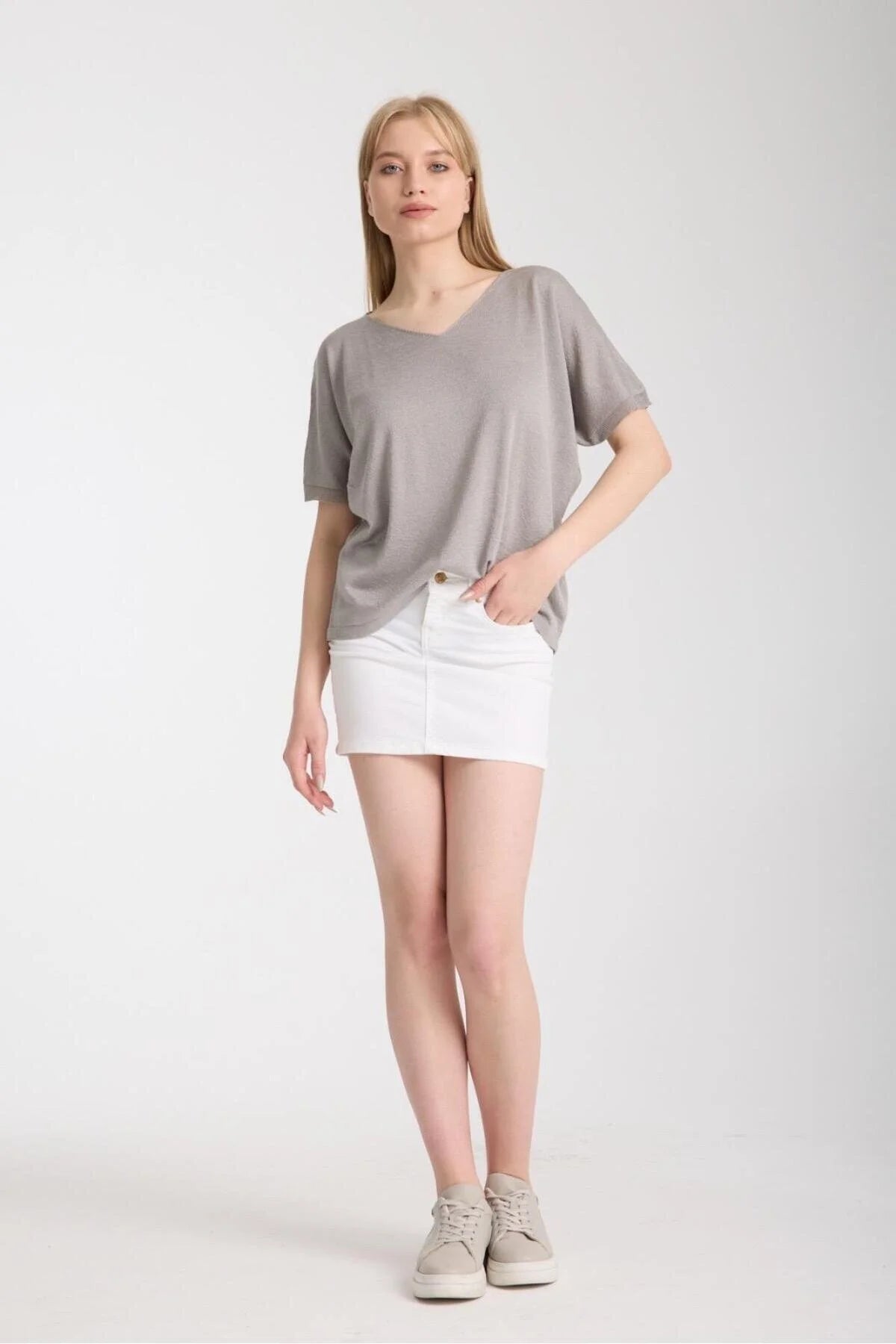 Kadın Triko Kazak Merserize V Yaka Basic Yumuşak Dokulu Rahat Kesim Ofis Stili 3347