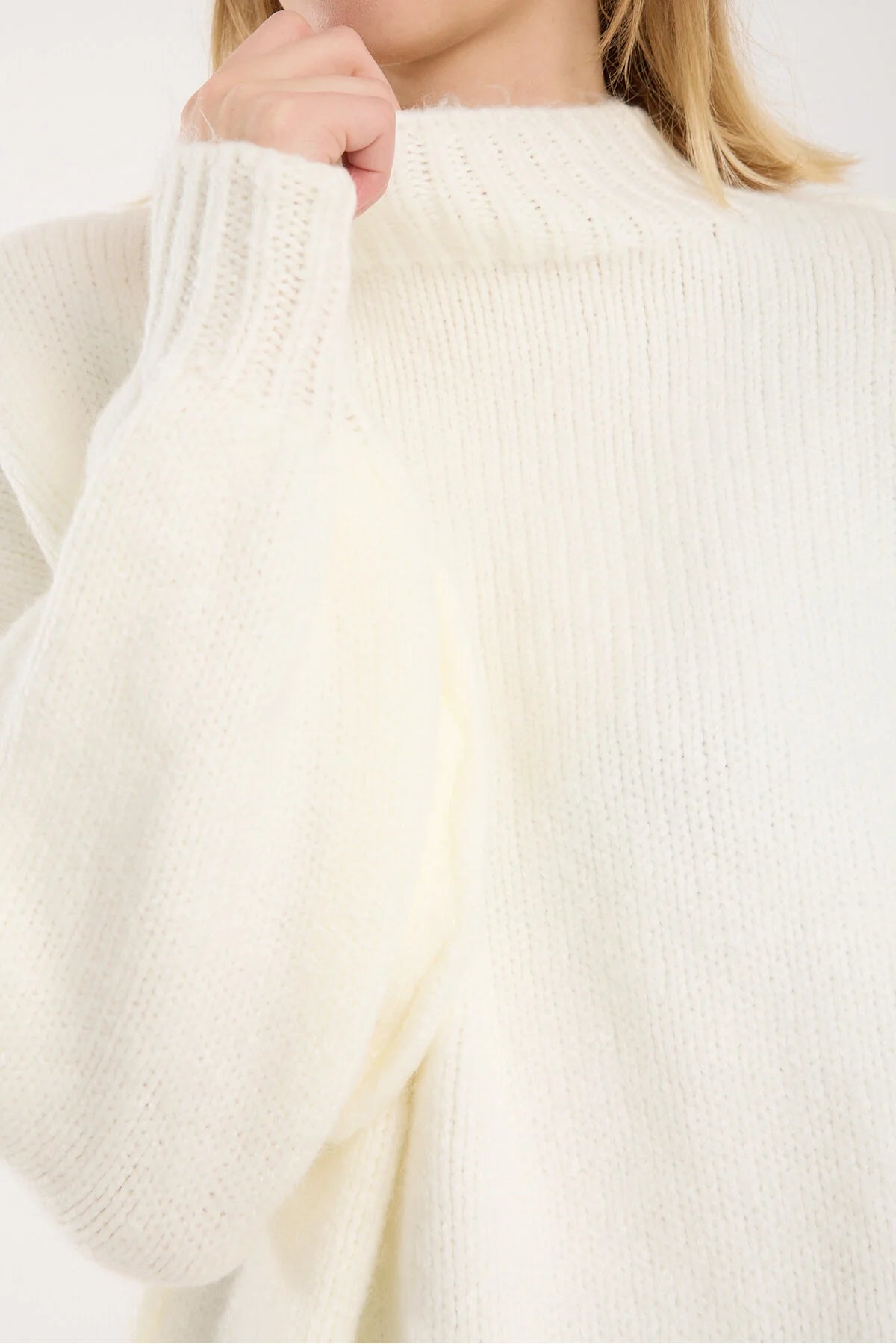 Yumoş ip ters dikiş oversize kadın kazak dik yaka 6513