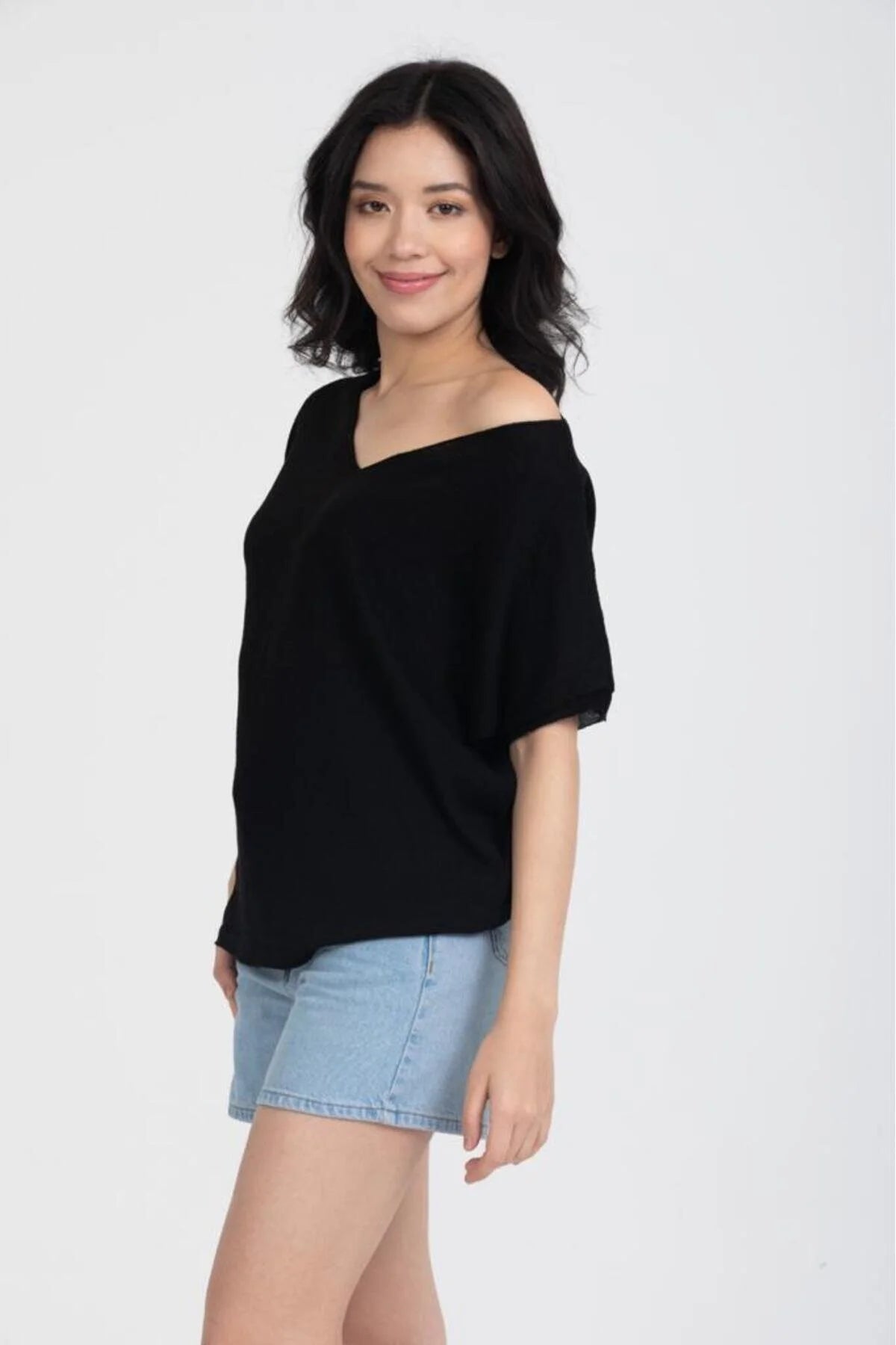 Kadın Triko Kazak Merserize V Yaka Basic Yumuşak Dokulu Rahat Kesim Ofis Stili 3347