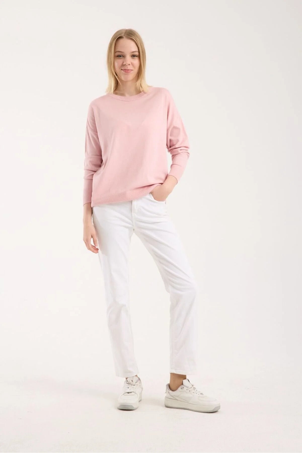 Kadın triko kazak yumuşak doku bisiklet yaka basic 3519