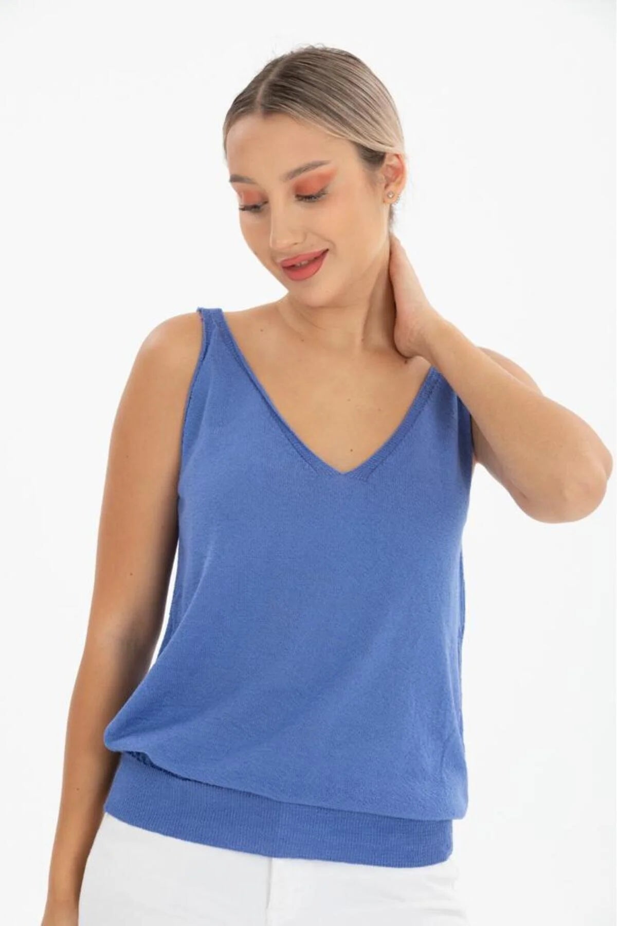 Kadın Atlet Merserize Rahat Kalıp Ön Ve Arka V Yaka Askılı Atlet 3360