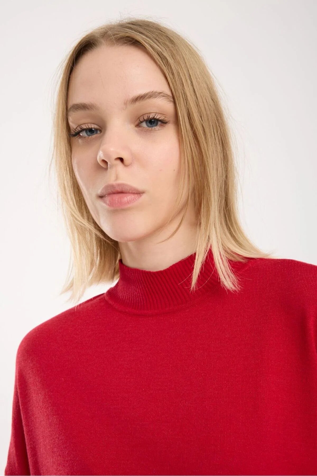 Kadın triko kazak yumuşak doku dik yaka basic 3522