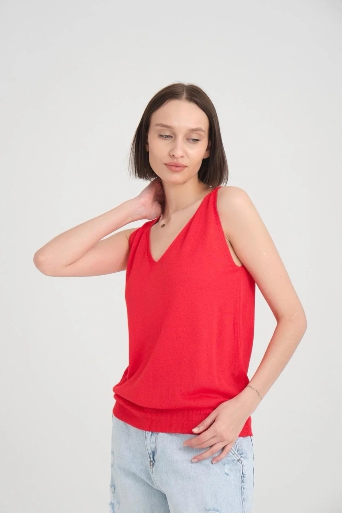 Kadın Atlet Merserize Rahat Kalıp Ön Ve Arka V Yaka Askılı Atlet 3360