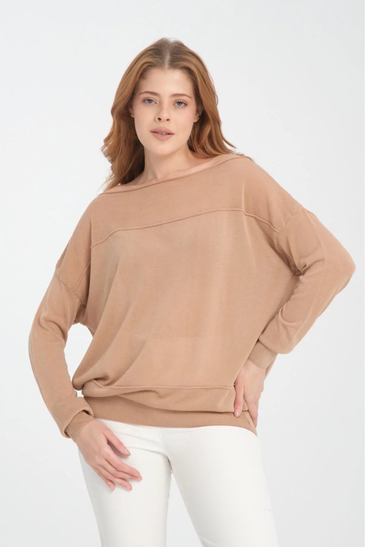 Kadın triko kazak Düşük Omuz İnce Viskon Triko Örme Kazak 8540