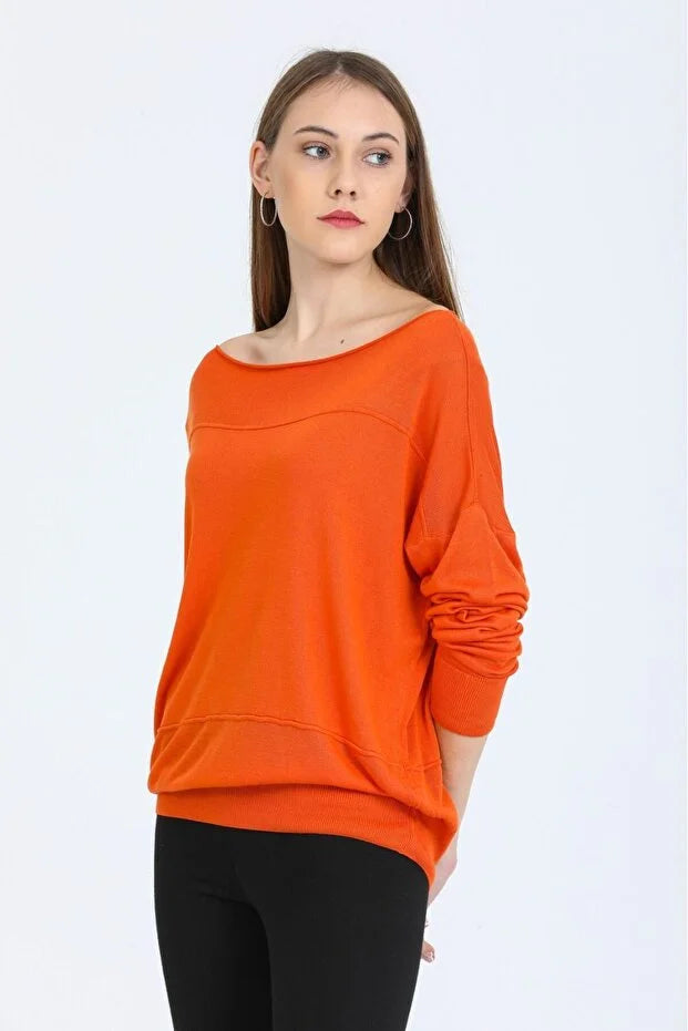 Kadın triko kazak Düşük Omuz İnce Viskon Triko Örme Kazak 8540