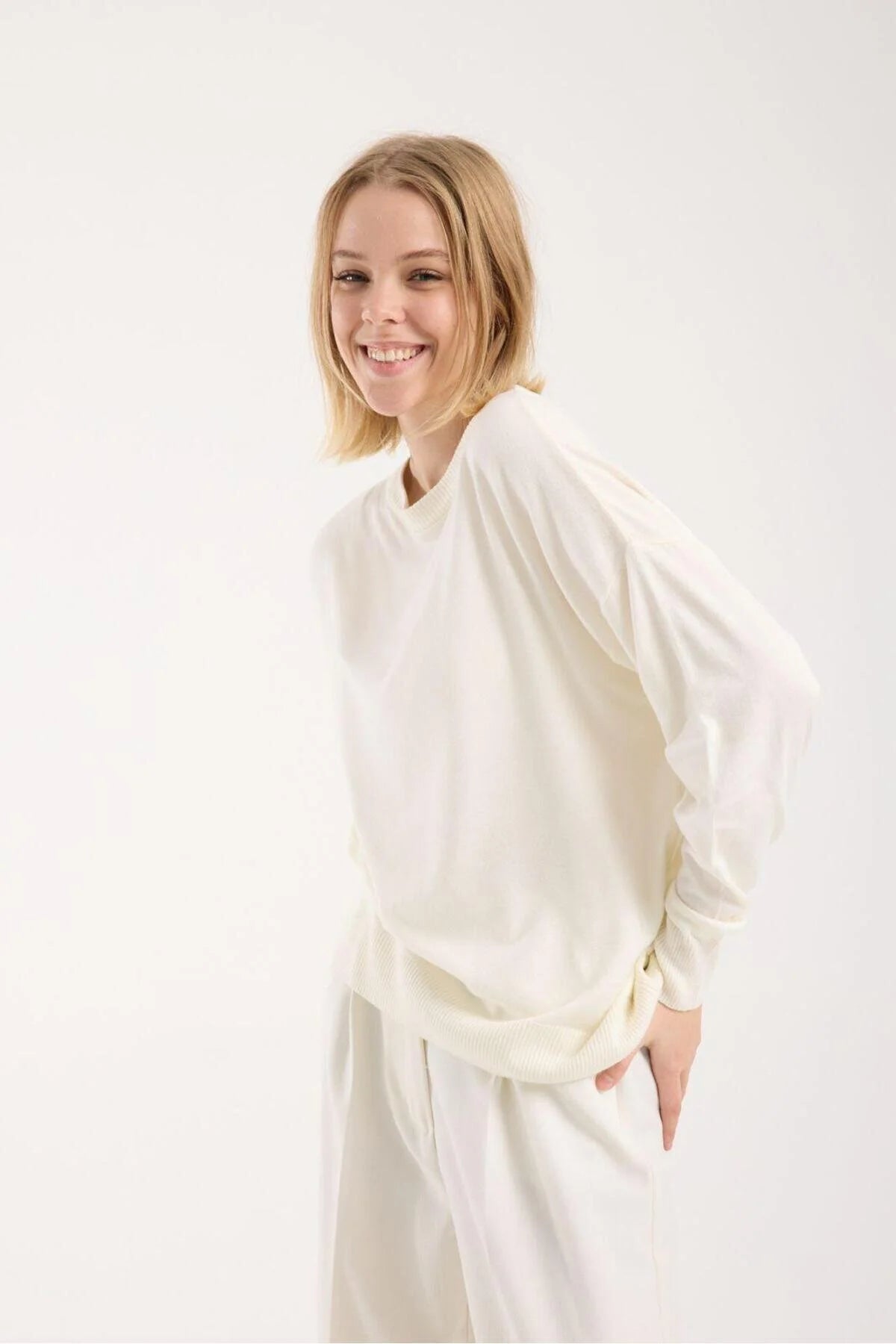 Kadın triko kazak yumuşak doku bisiklet yaka basic 3519