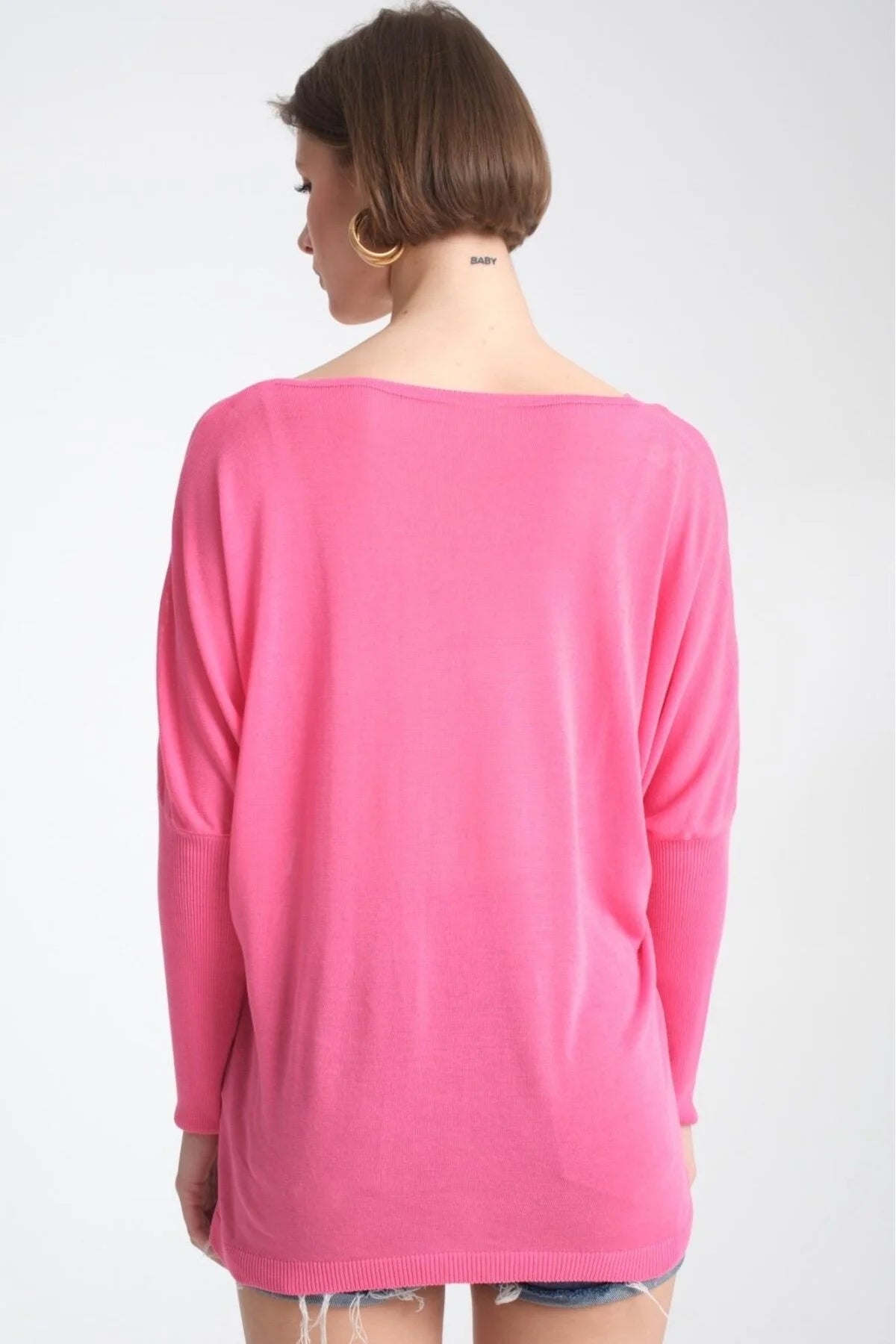 Kadın Giyim Bluz Ince Kazak U Yaka Omuz Düşük Uzunkol Rahat Kalıp Ince Viskon Üst Giyim 3500