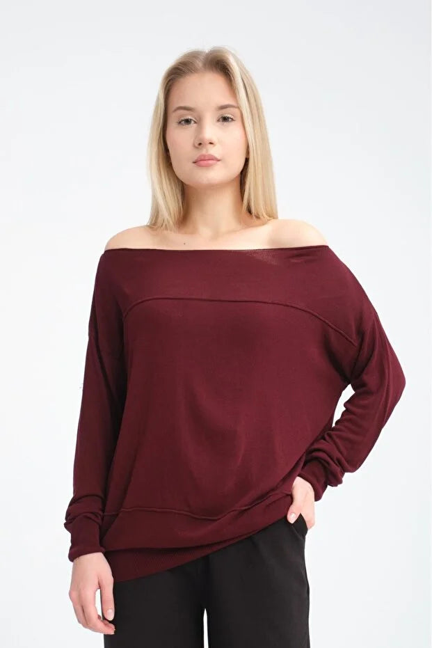 Kadın triko kazak Düşük Omuz İnce Viskon Triko Örme Kazak 8540