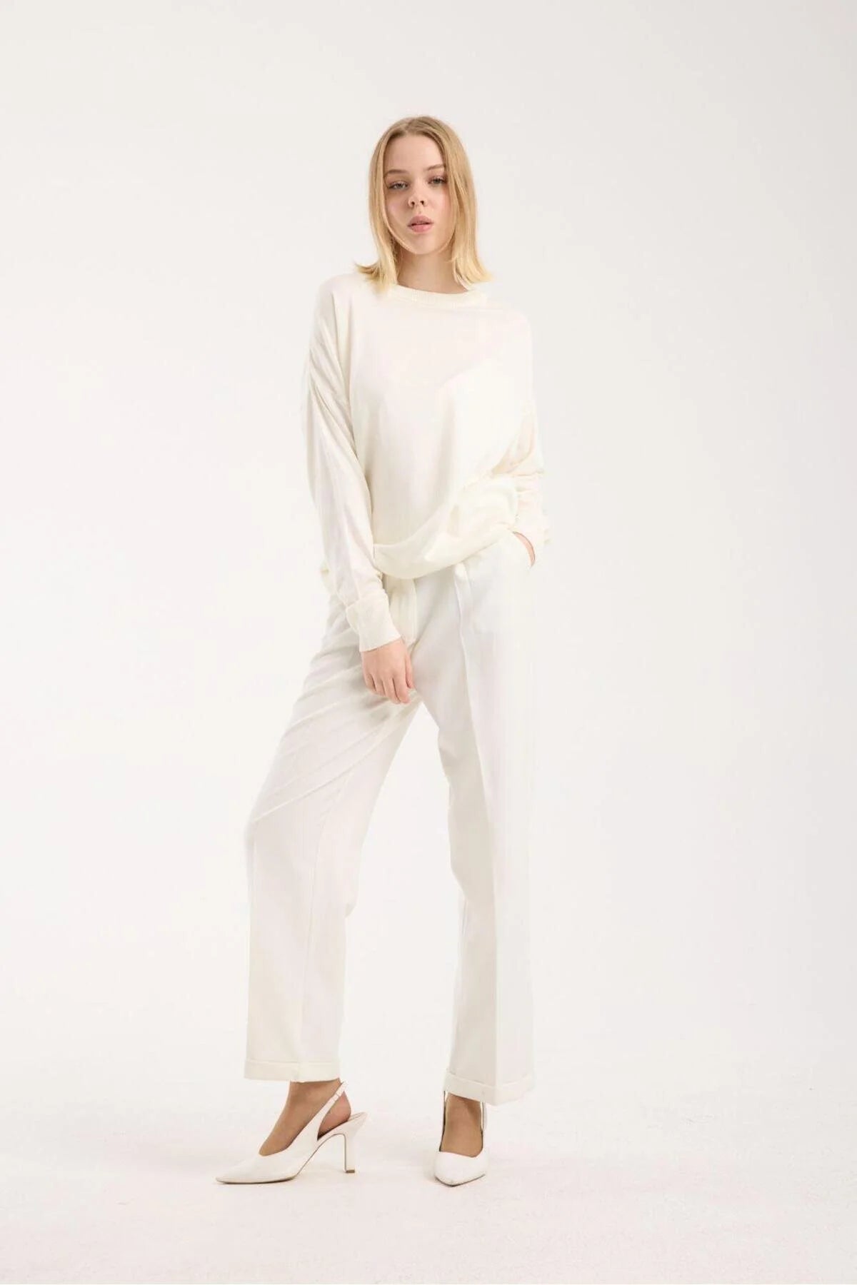 Kadın triko kazak yumuşak doku bisiklet yaka basic 3519