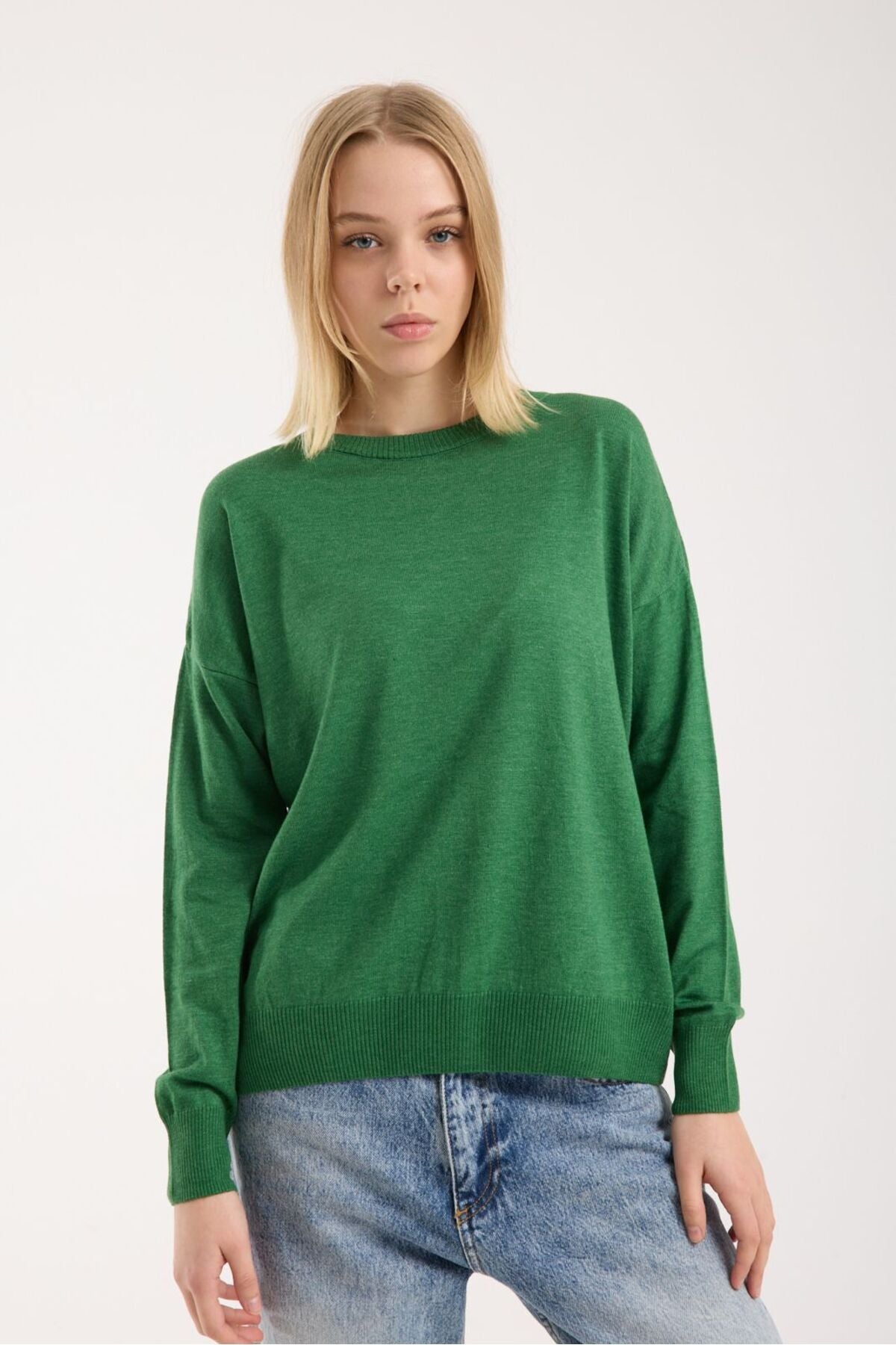 Kadın triko kazak yumuşak doku bisiklet yaka basic 3519