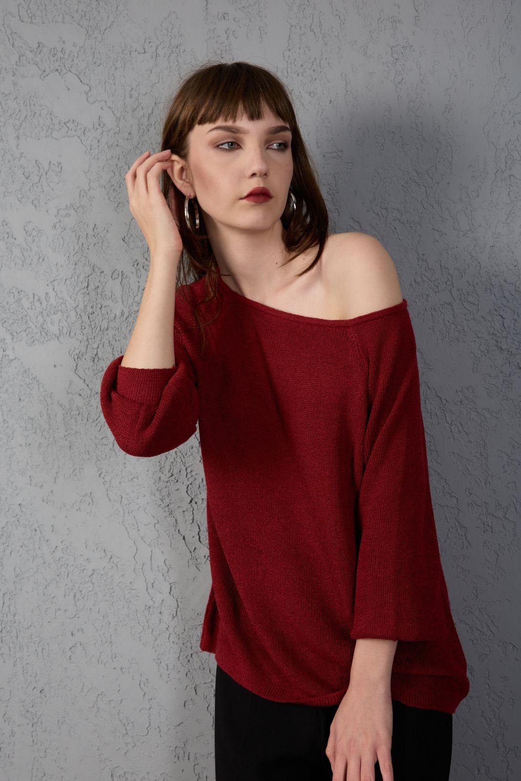 Kadın Giyim Bluz Triko Kazak Düşük Omuz Merserize Rahat Kalıp Örme Triko 3322