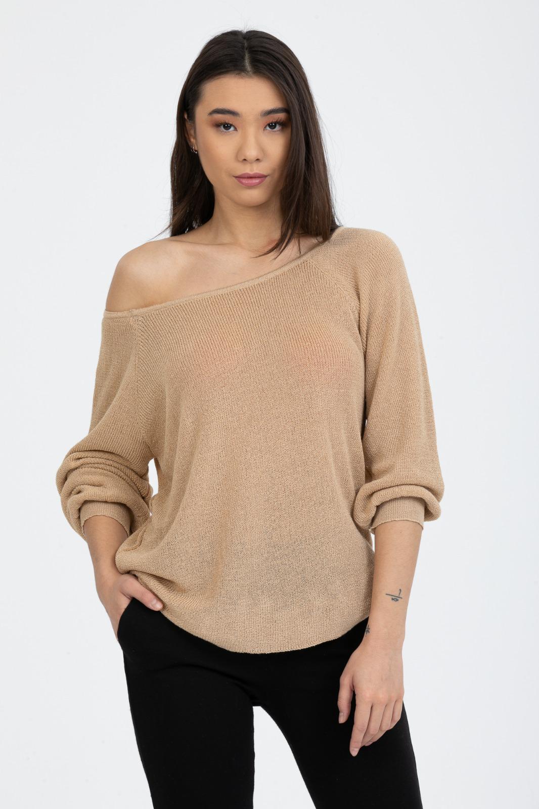 Kadın Giyim Bluz Triko Kazak Düşük Omuz Merserize Rahat Kalıp Örme Triko 3322