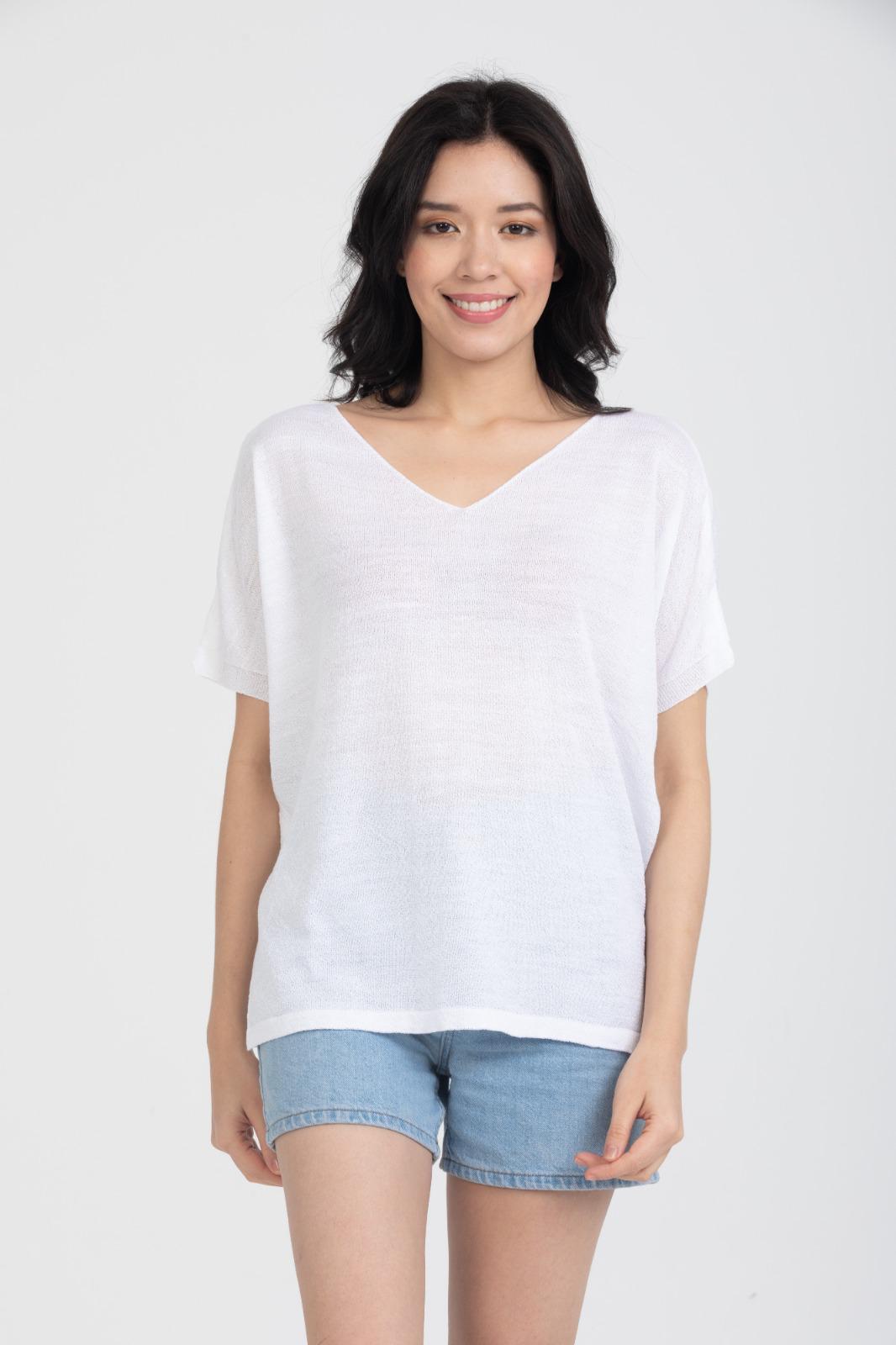 Kadın Triko Kazak Merserize V Yaka Basic Yumuşak Dokulu Rahat Kesim Ofis Stili 3347