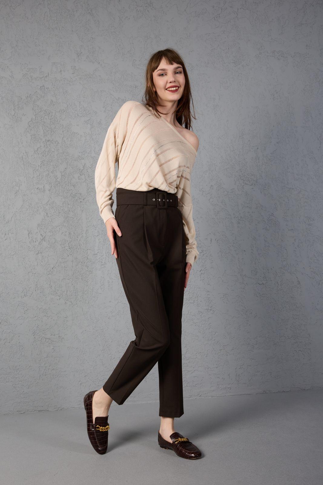 Kadın triko kazak yumuşak doku viskon ip geniş yaka 3514