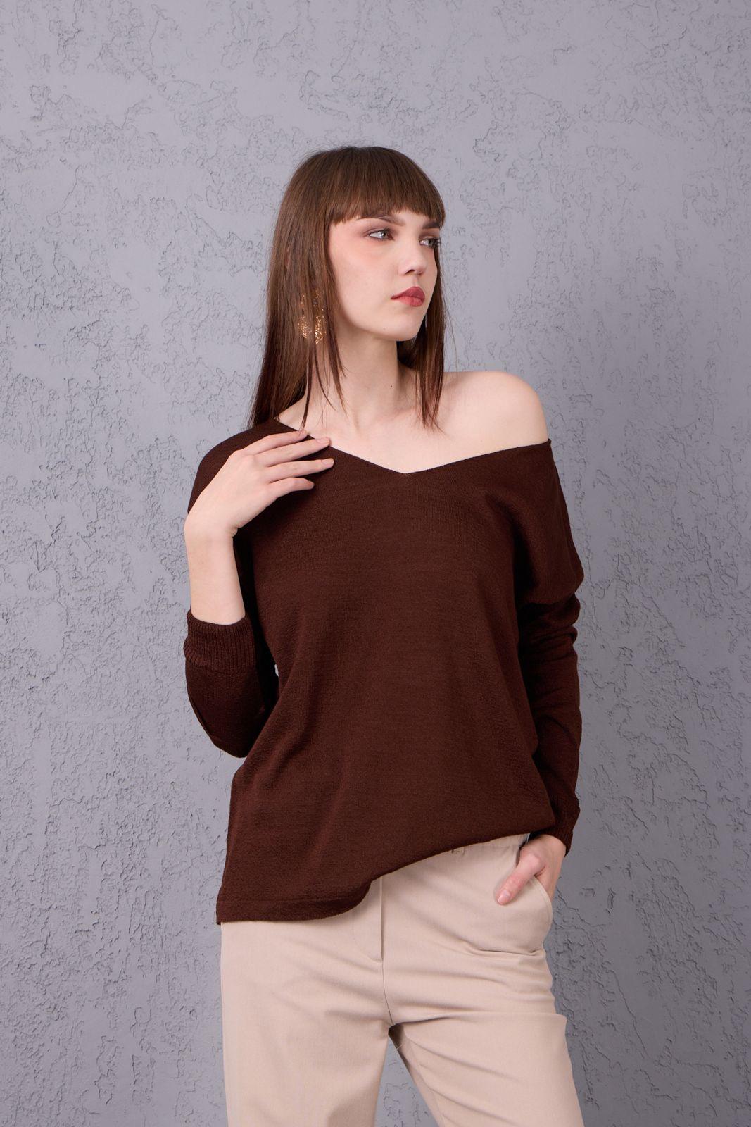 Kadın Triko Kazak V yaka Basic Yumuşak Doku Merserize Trend Ofis Şıklığı 3534