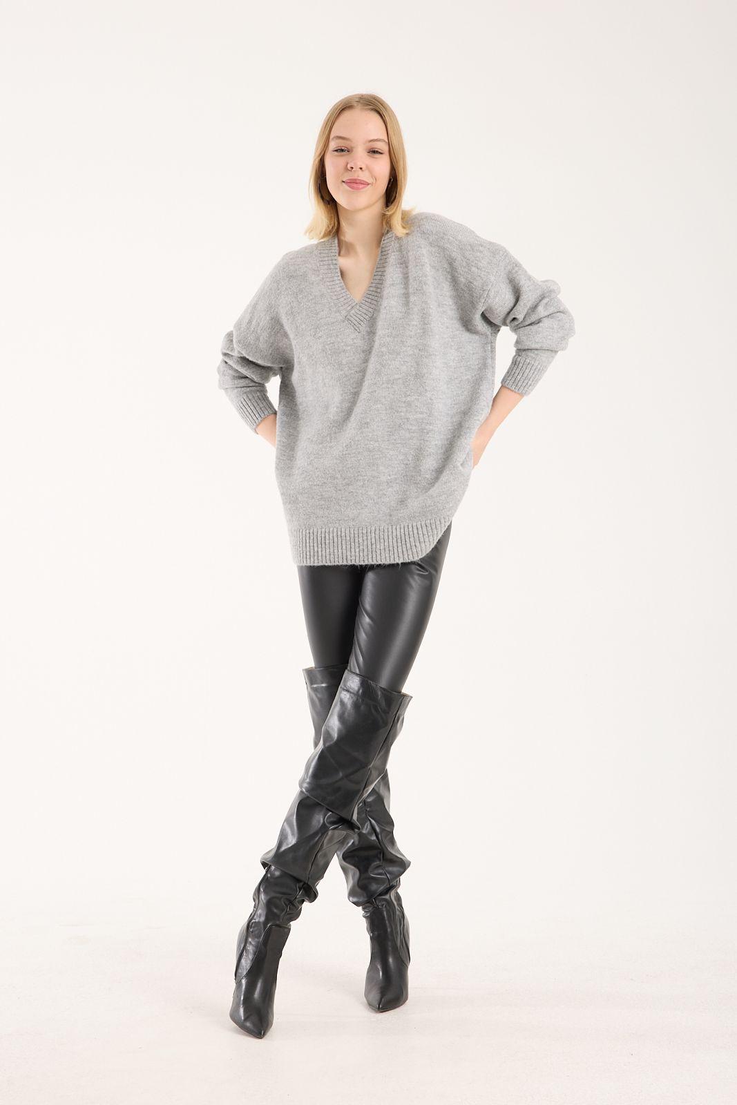 Yumoş ip oversize kadın kazak geniş yaka 6515