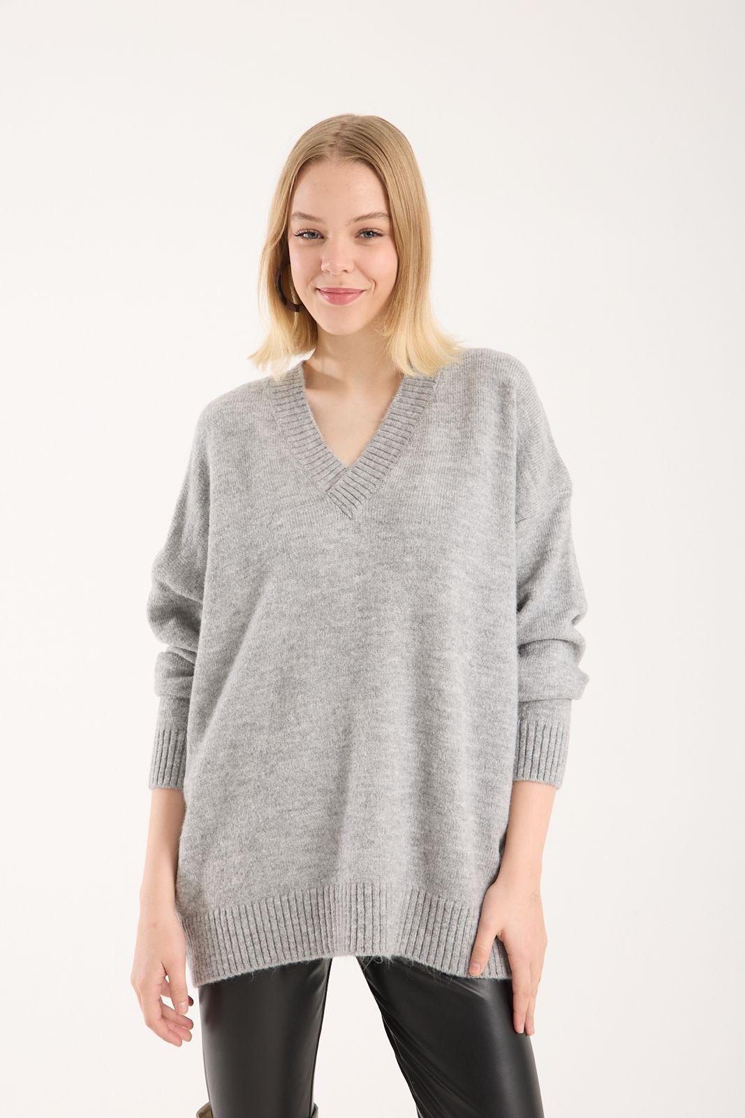 Yumoş ip oversize kadın kazak geniş yaka 6515