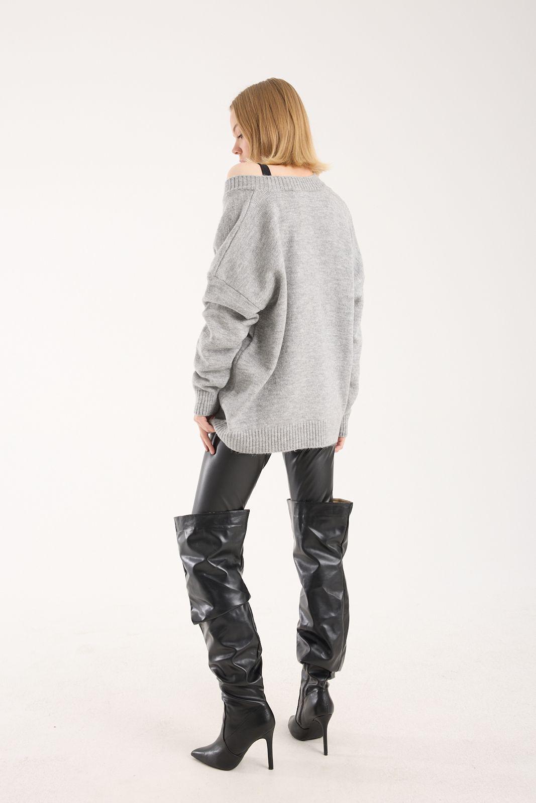 Yumoş ip oversize kadın kazak geniş yaka 6515