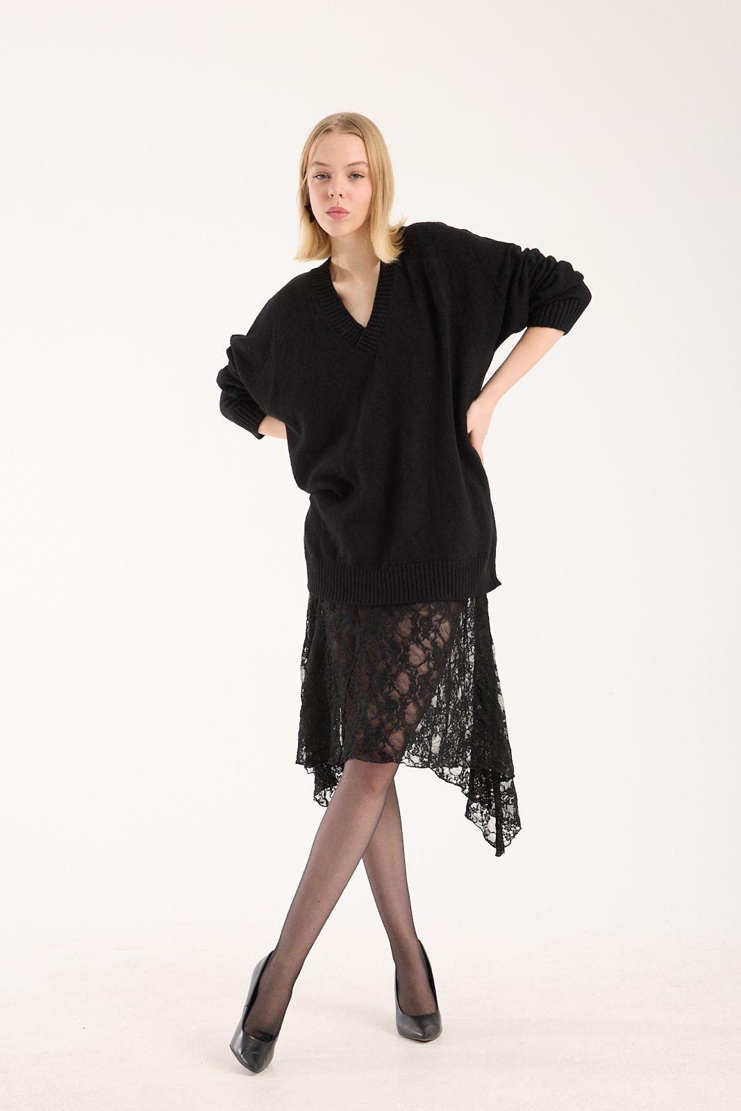 Yumoş ip oversize kadın kazak geniş yaka 6515