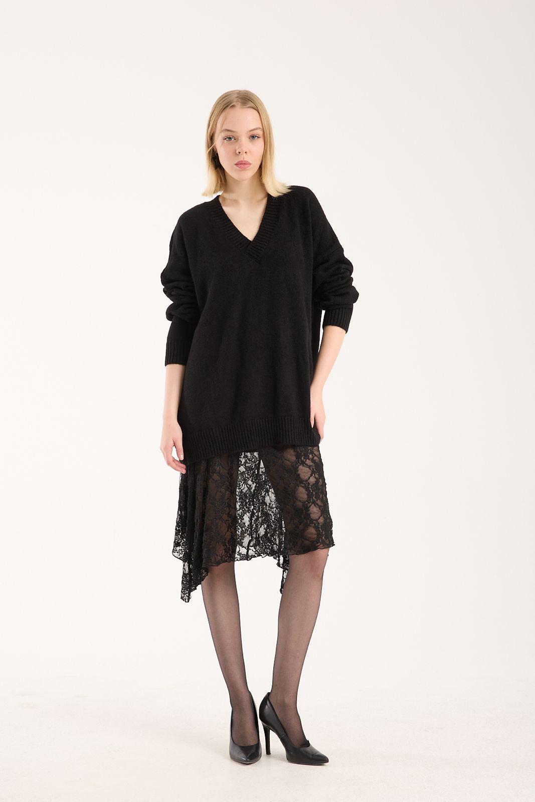 Yumoş ip oversize kadın kazak geniş yaka 6515