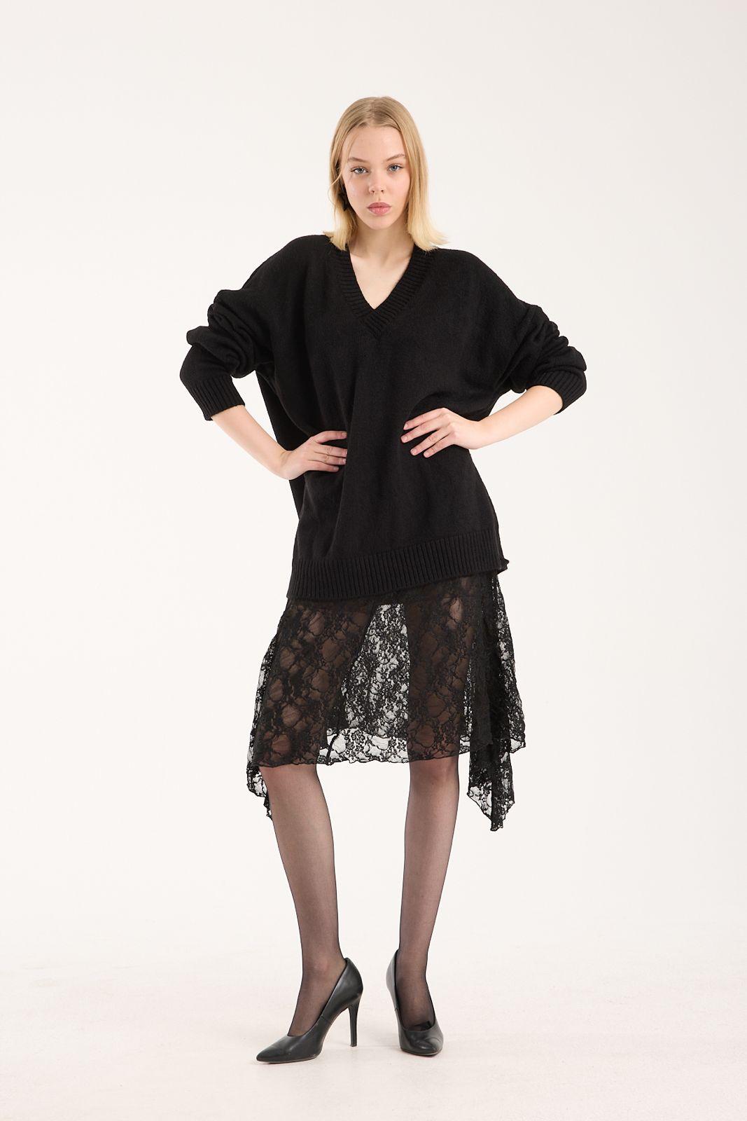 Yumoş ip oversize kadın kazak geniş yaka 6515